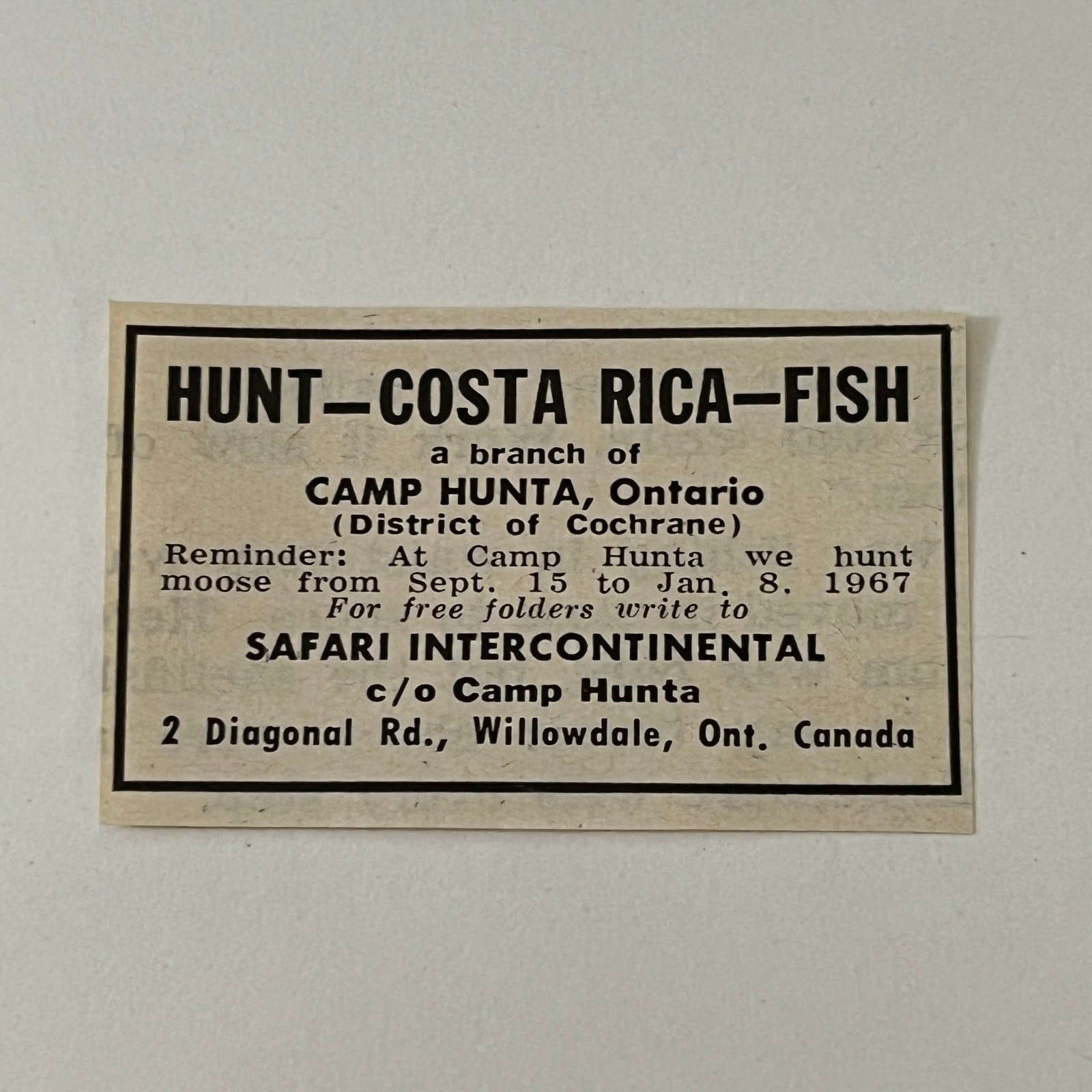 Safari Intercontinental Camp Hunta Willowdale Ontario 1966 Magazine Ad SAH3-S15