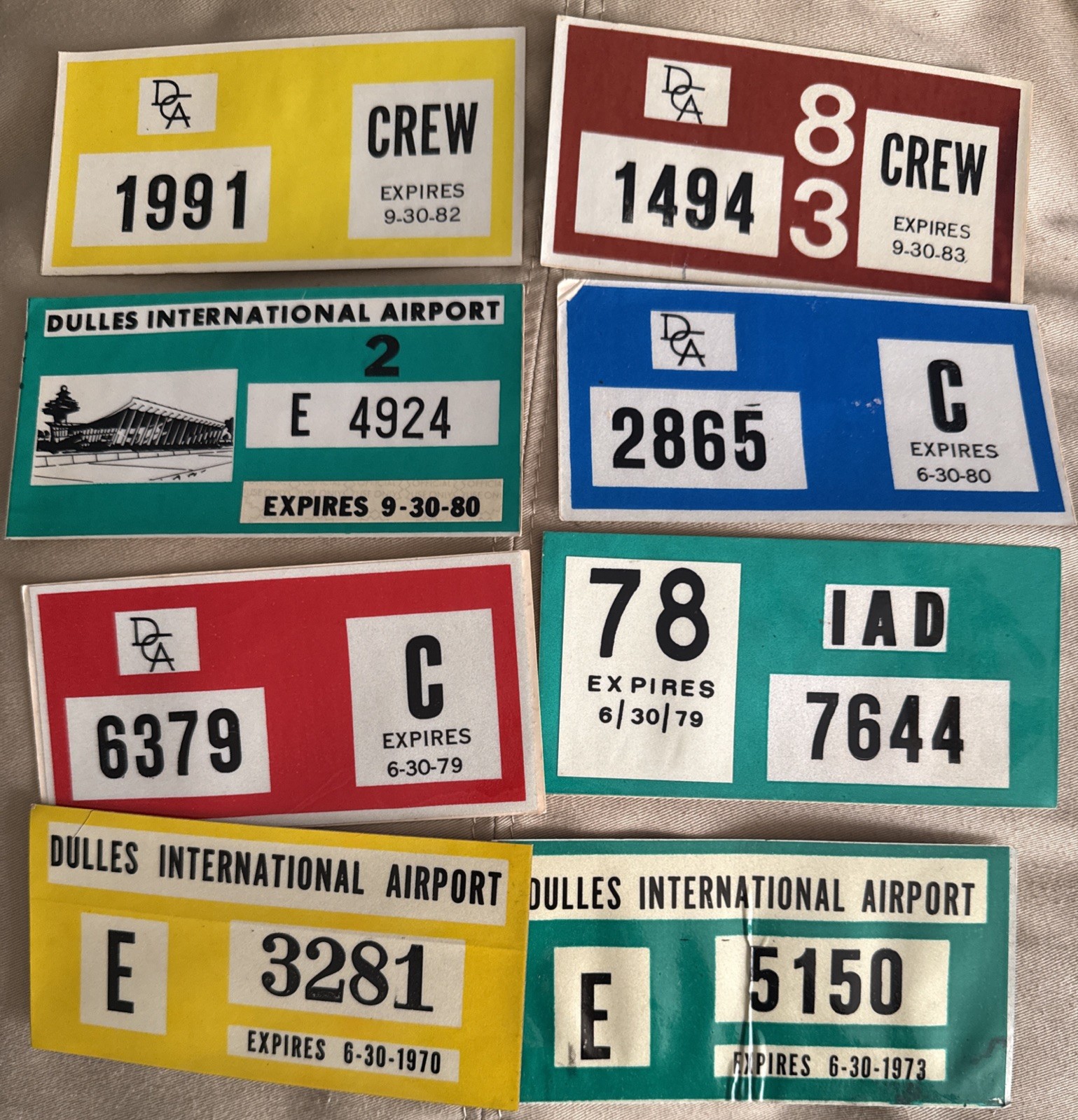 RARE VINTAGE Washington Dulles International DCA (UAL) CREW Expired Parking Tags
