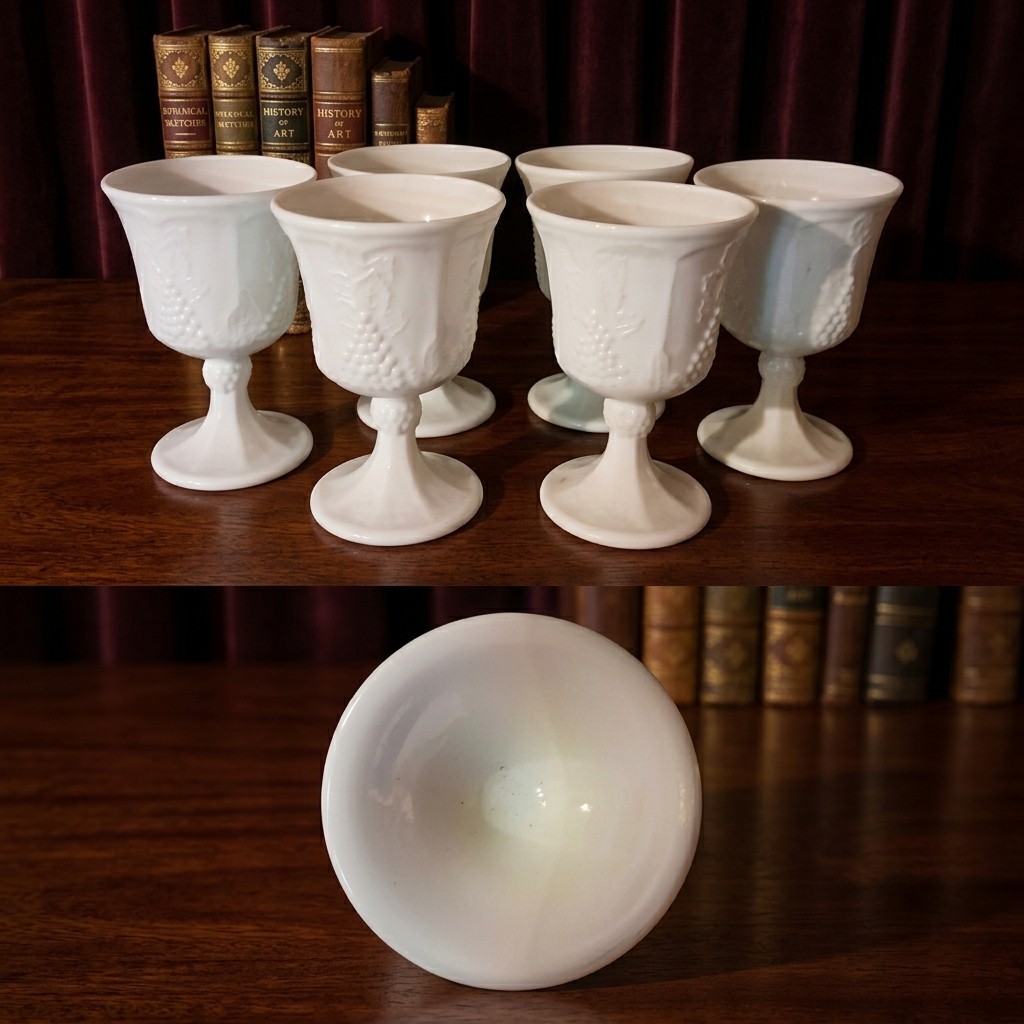 Vintage Set of 6 Indiana Glass Colony Harvest Grape Milk Glass 8 oz. Goblets