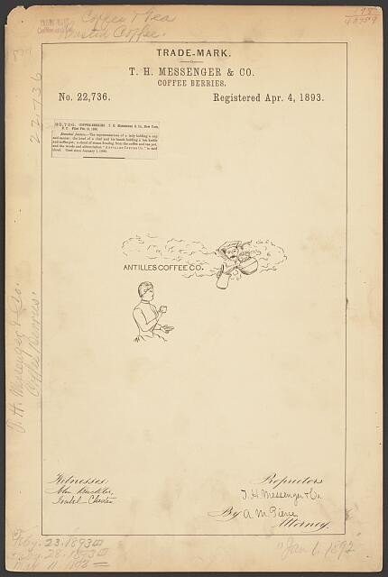 Photo:Antilles Coffee Co Coffee Berries Trade Mark 1893 T H Messenger & Co