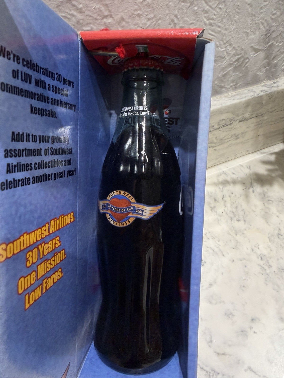 Southwest Airlines Collectible Coca Cola 30 Years, One Mission Low Fares Bottle