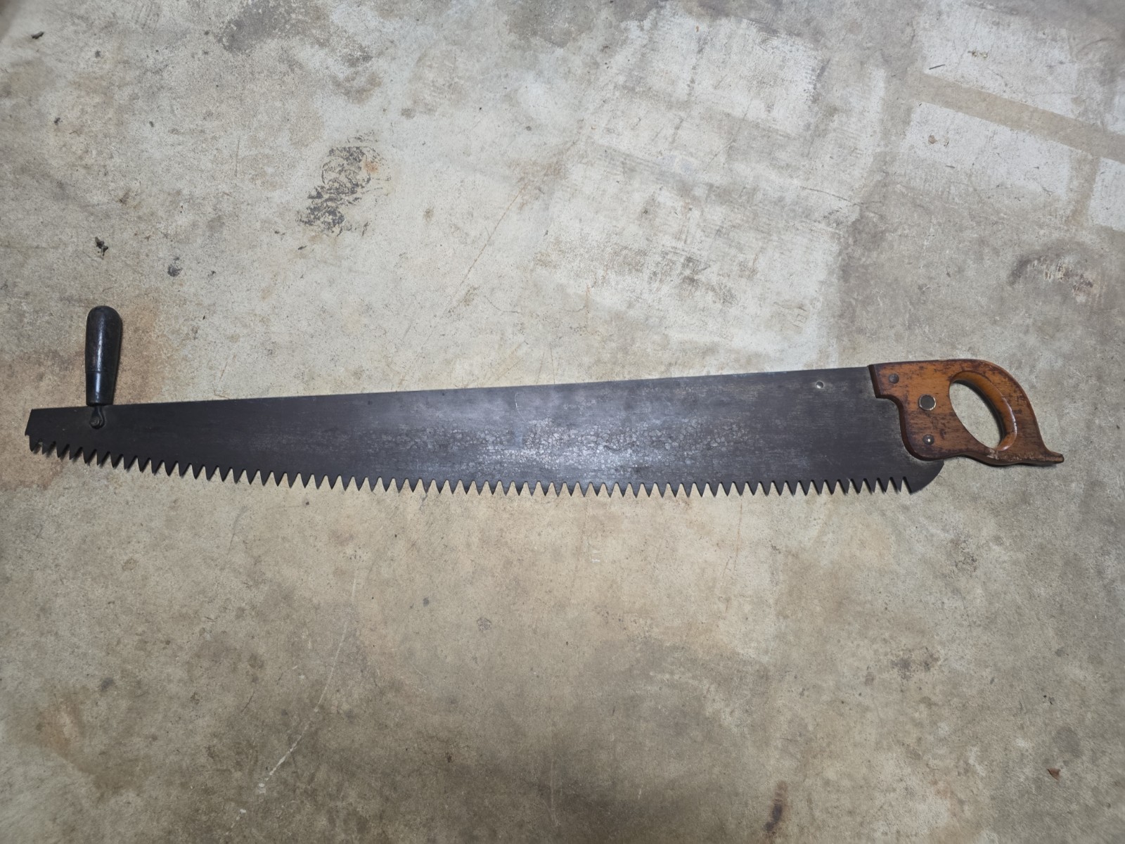 Vintage Warranted Superior Crosscut One Man Logging Saw Wood Handle 41 