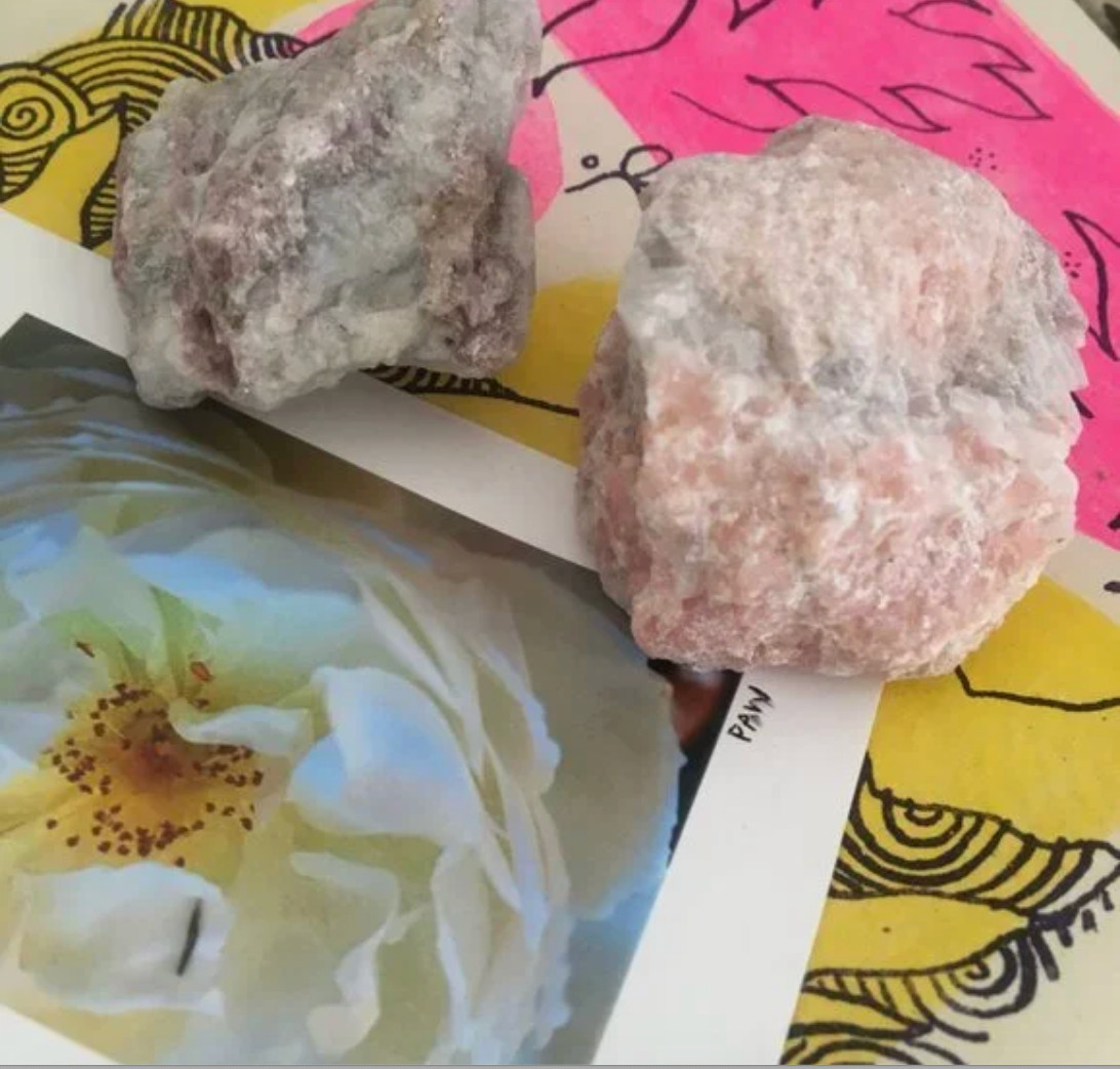 Pink tourmaline, pink opal crystal gemstone set beautiful unique feminine energy