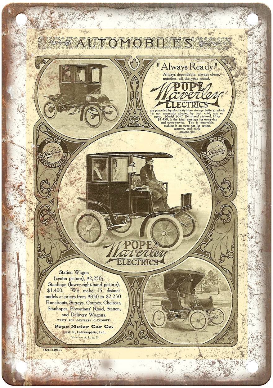 1905 Pope Waverly Vintage Automobile Ad Retro Look Metal Sign AM8458