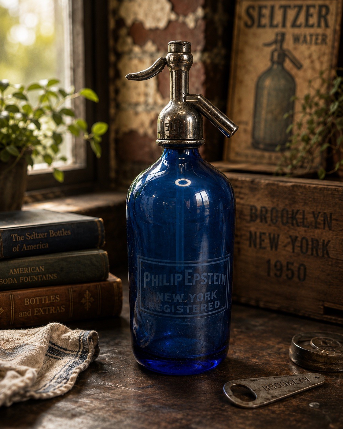 Vintage Philip Epstein NY Cobalt Blue Seltzer Siphon Bottle Hungary B’KLYN 50