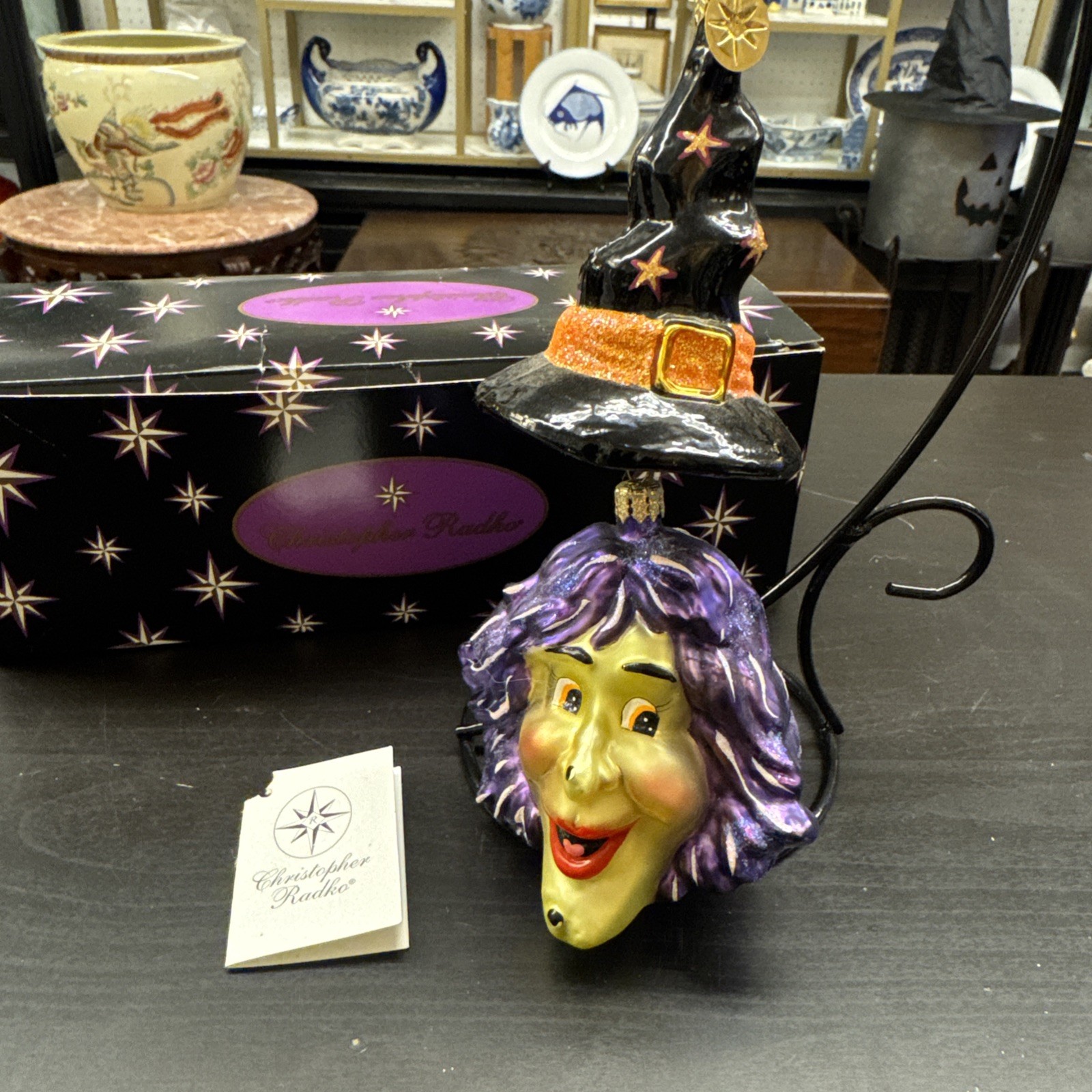 Rare Vintage Christopher Radko Halloween Witch Topper 2 Piece Glass Ornament