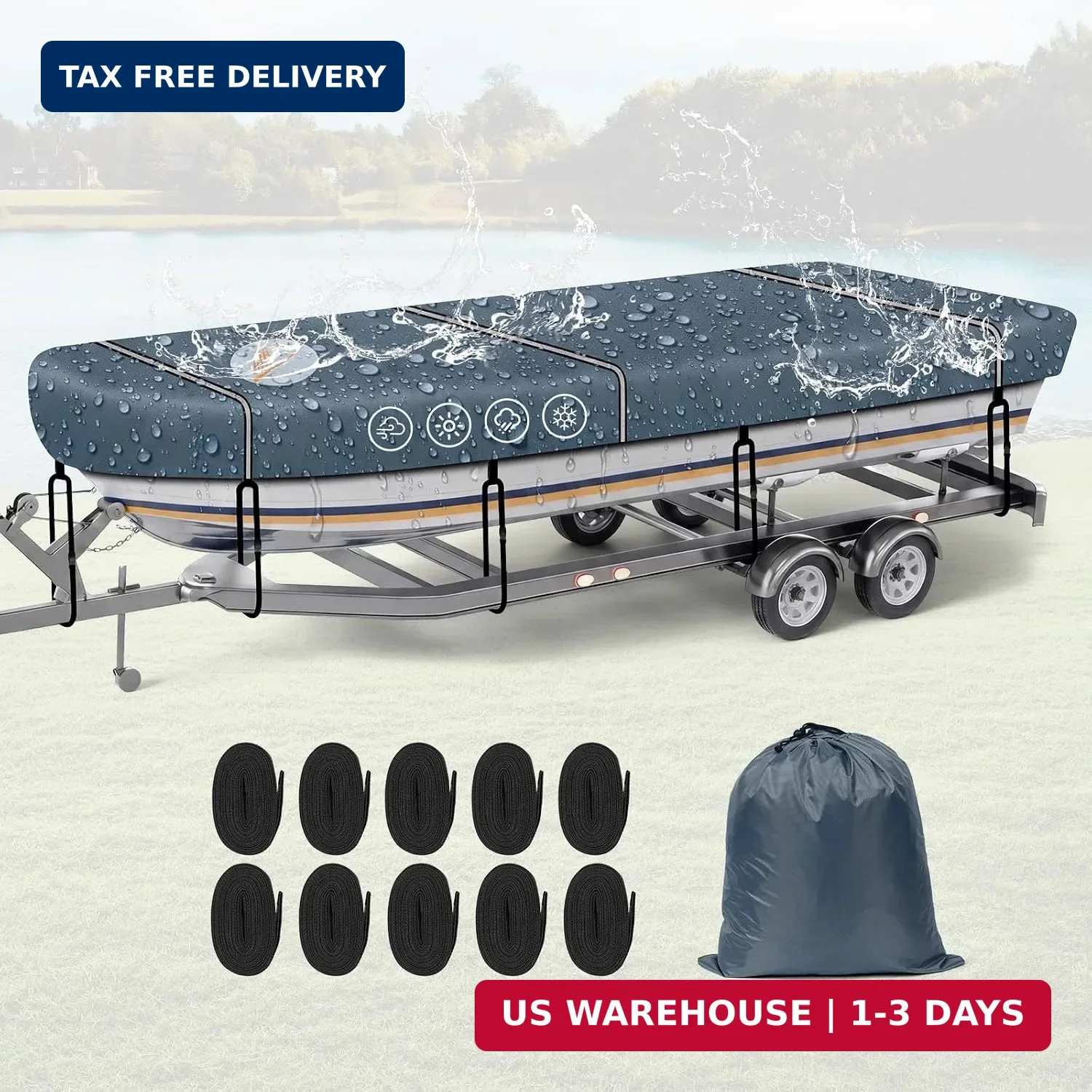 Jon Boat Cover 14-16FT, 900D Waterproof Trailerable Boat Cover