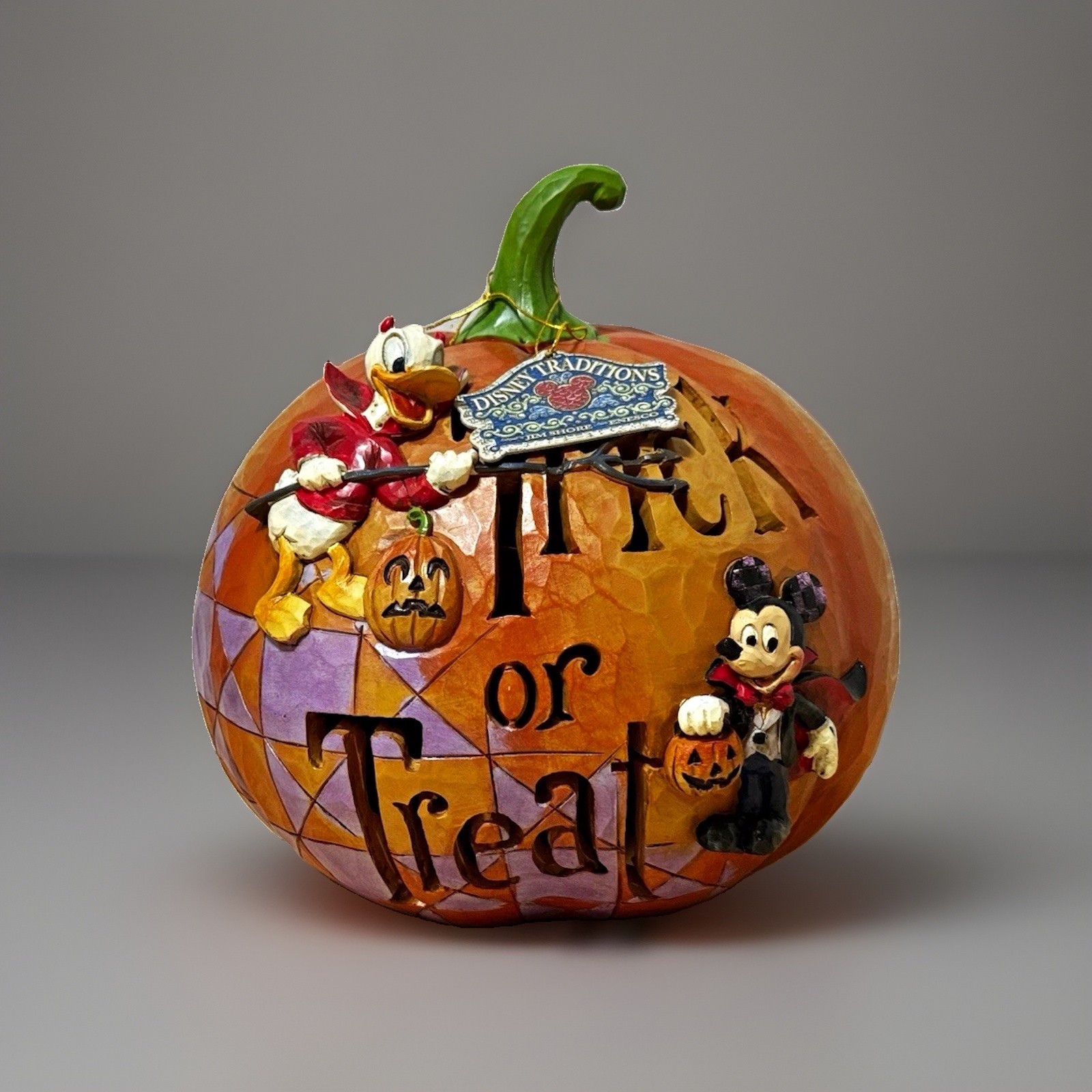 Jim Shore Disney Pumpkin Trick or Treat Mickey Donald 4033277 Light Up