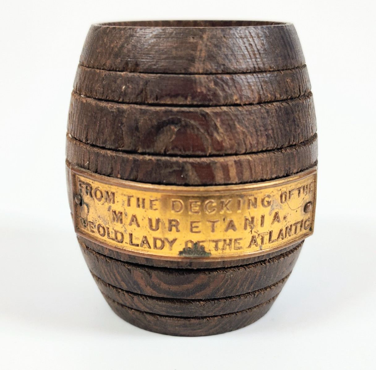 Antique 1906 WWI Troop Ship Teak Barrel From RMS Mauretania