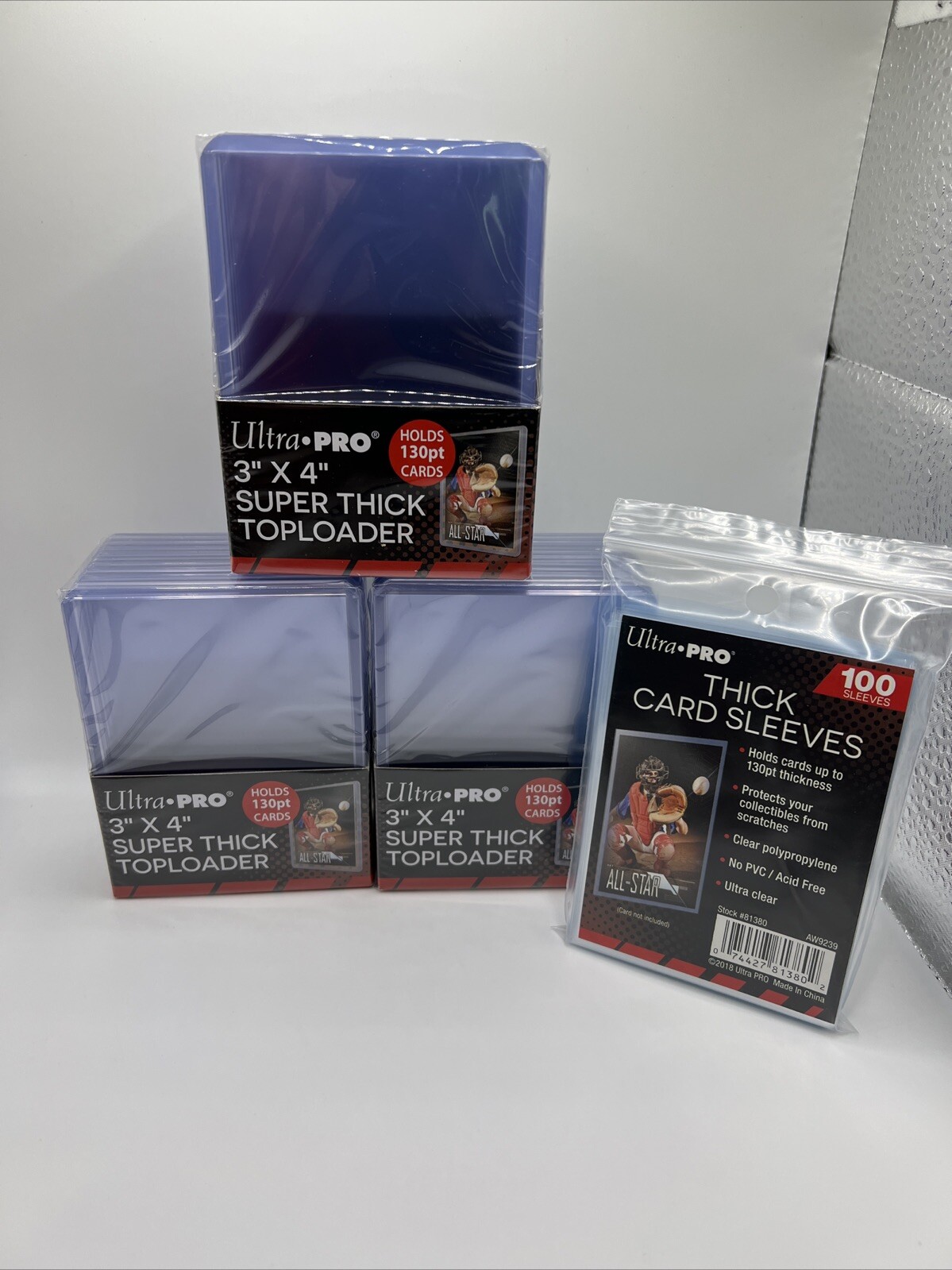 Ultra Pro 3X4 Thick Toploaders 130pt Point 3 Packs of 10 AND 100 THICK SLEEVES