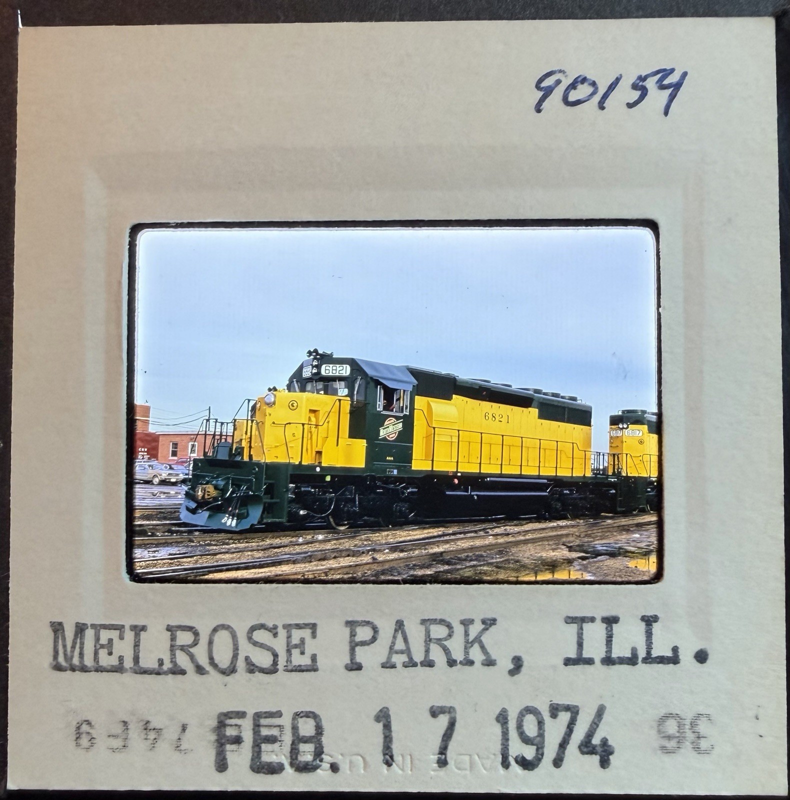 *1974 35mm Train/Railroad Slide 6821, Chicago & North Western, Melrose Park, IL