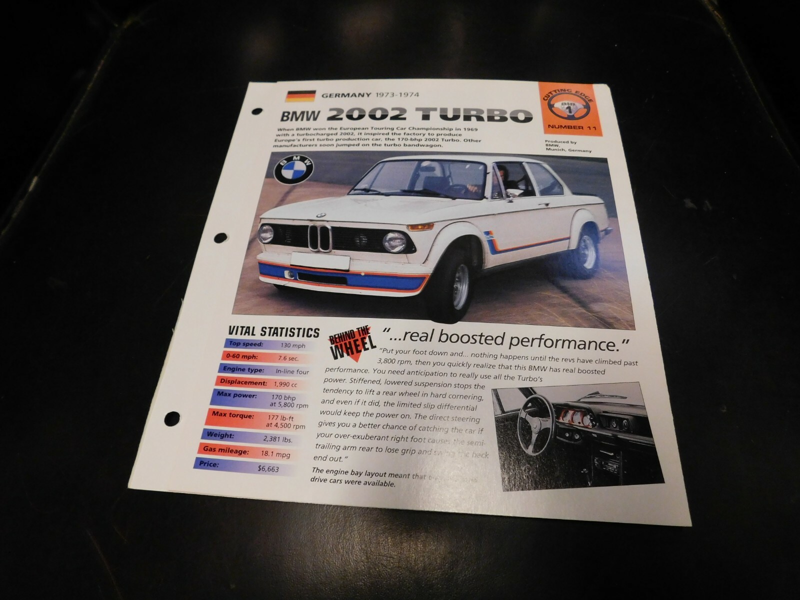 1973-1974 BMW 2002 Turbo Spec Sheet Brochure Photo Poster