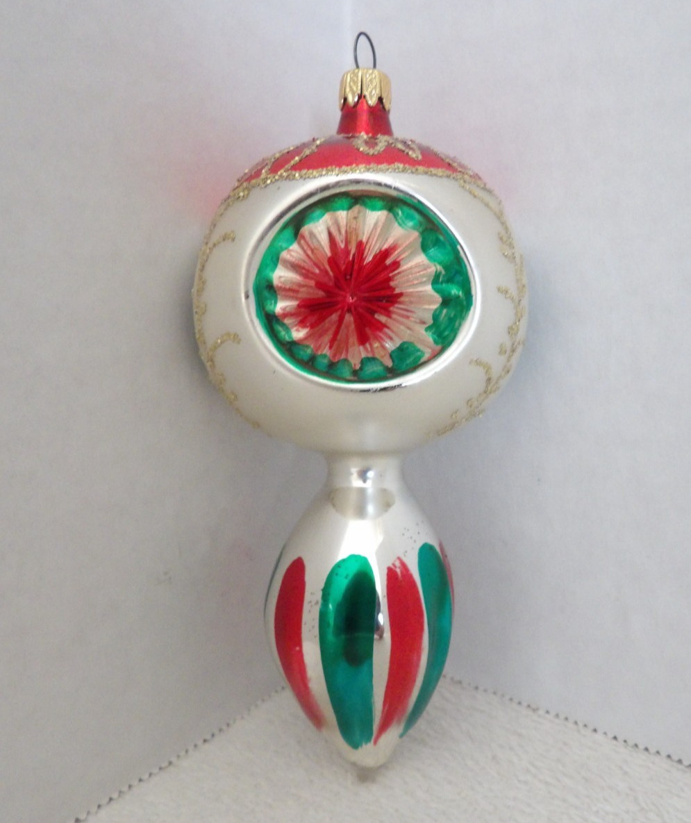 Vintage Colombia Glass Christmas Ornaments Indent Reflector Teardrop Finial 5