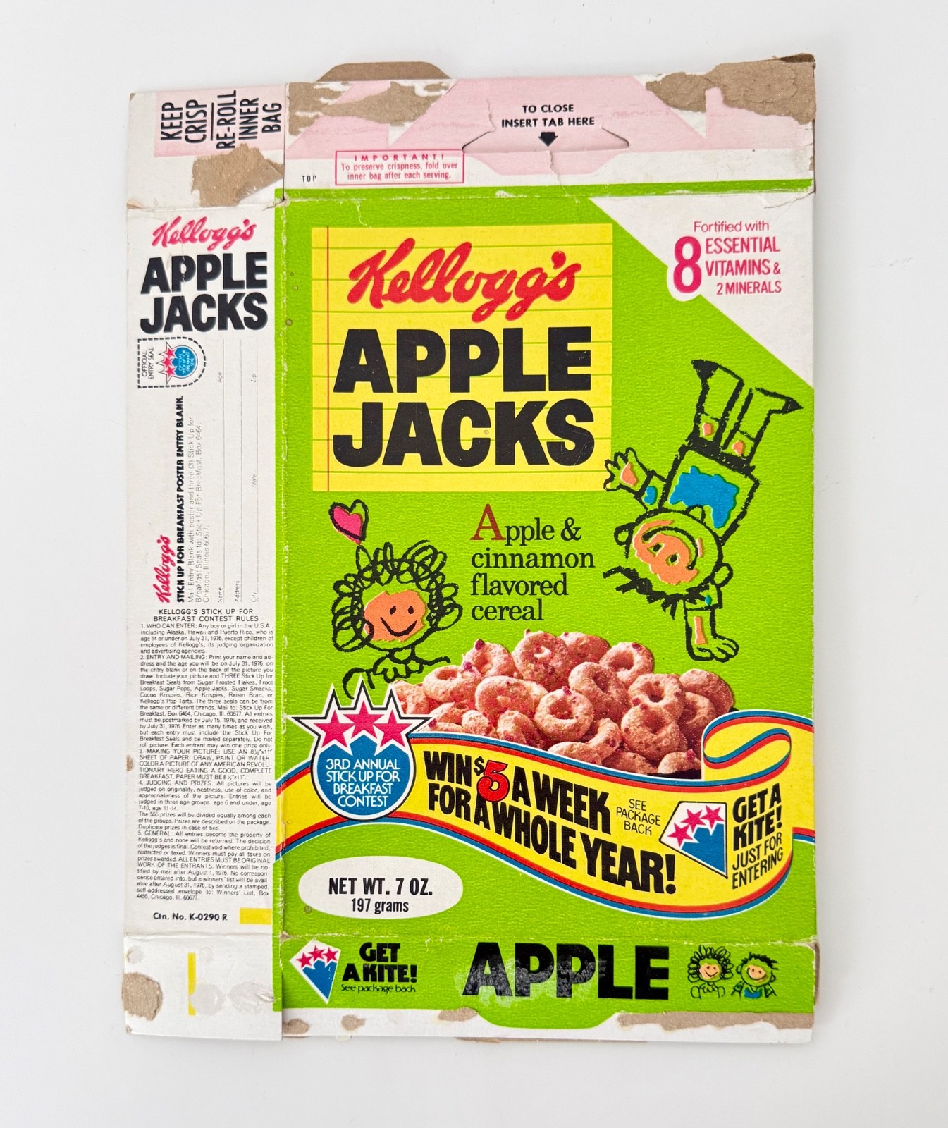 Vintage 1976 Kellogg\'s Apple Jacks Cereal Box Kite Premium Kids Food Advertising