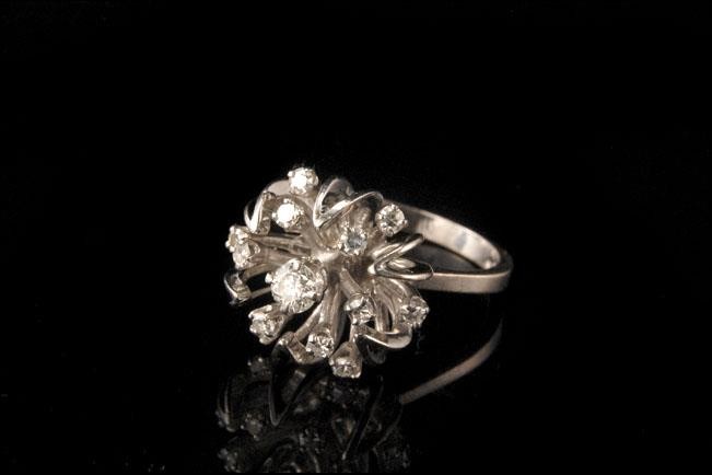 VINTAGE 13 DIAMOND 14K WHITE GOLD FLOWER COCKTAIL RING  MR