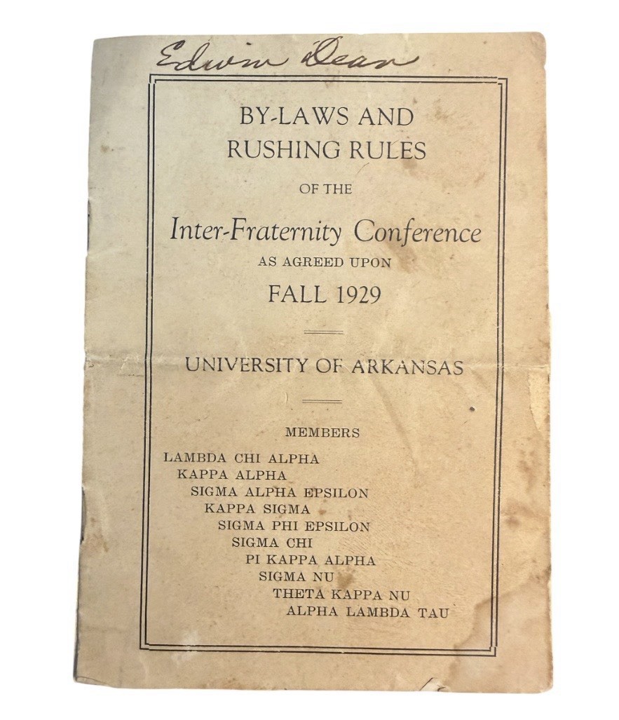 1929 Pi Kappa Alpha By Laws And Rushing Rules Fraternity University Of Arkansas 