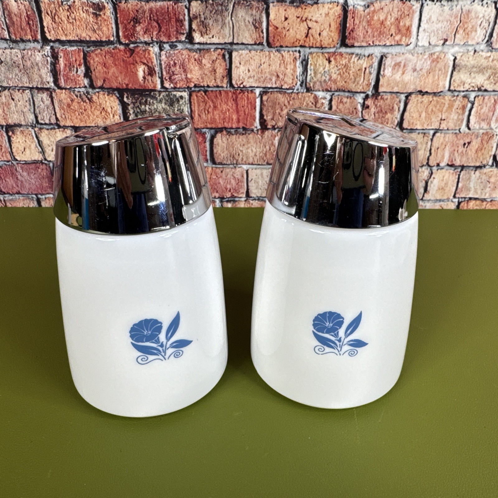 lot of 2 Vintage 1950s Dispensers Inc. Blue Morning Glory Sugar Cream S-930