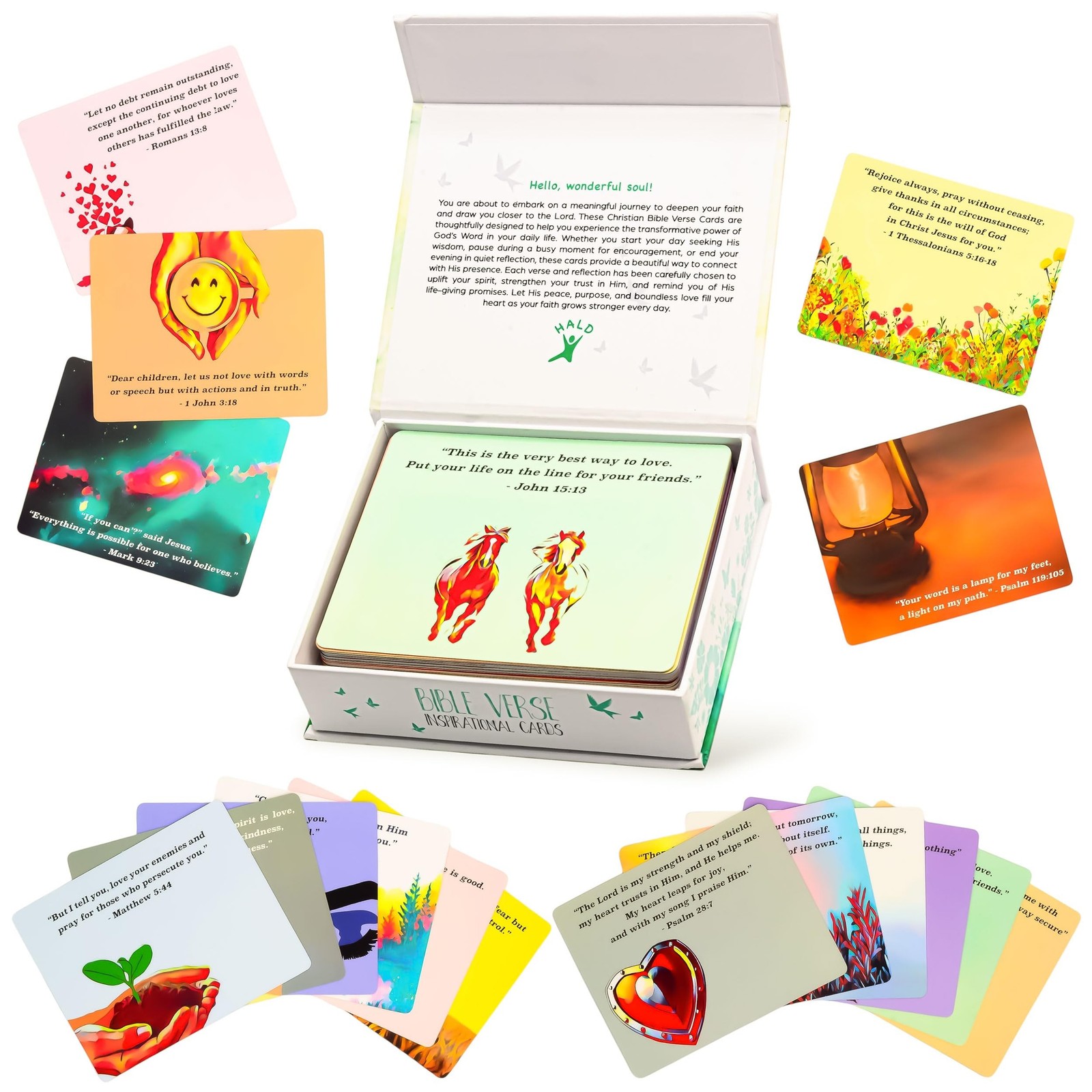 HALD Bible Verse Cards - 60 Dual-Sided Scripture Cards with Reflections HALD Bible Verse Cards - 60 Dual-Sided Scripture Cards with Reflections