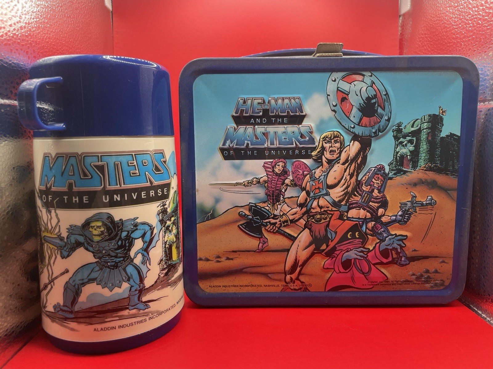 VTG 1983 Masters of the Universe Metal Lunchbox Thermos MOTU He-Man Nice 