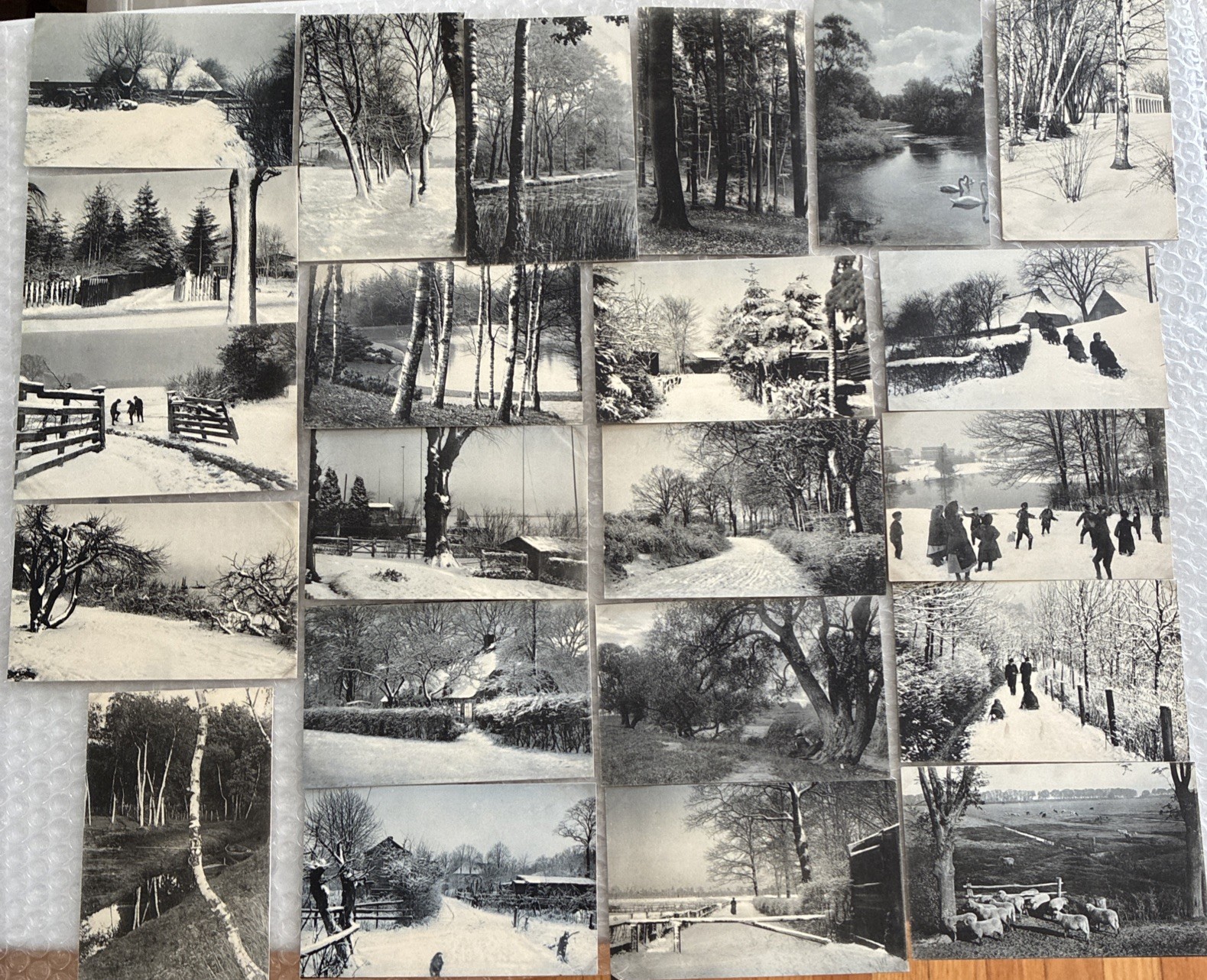 23 Antique B&W Postcard Series Winter Snow Scene Farm House Kids Sled UNP 1907