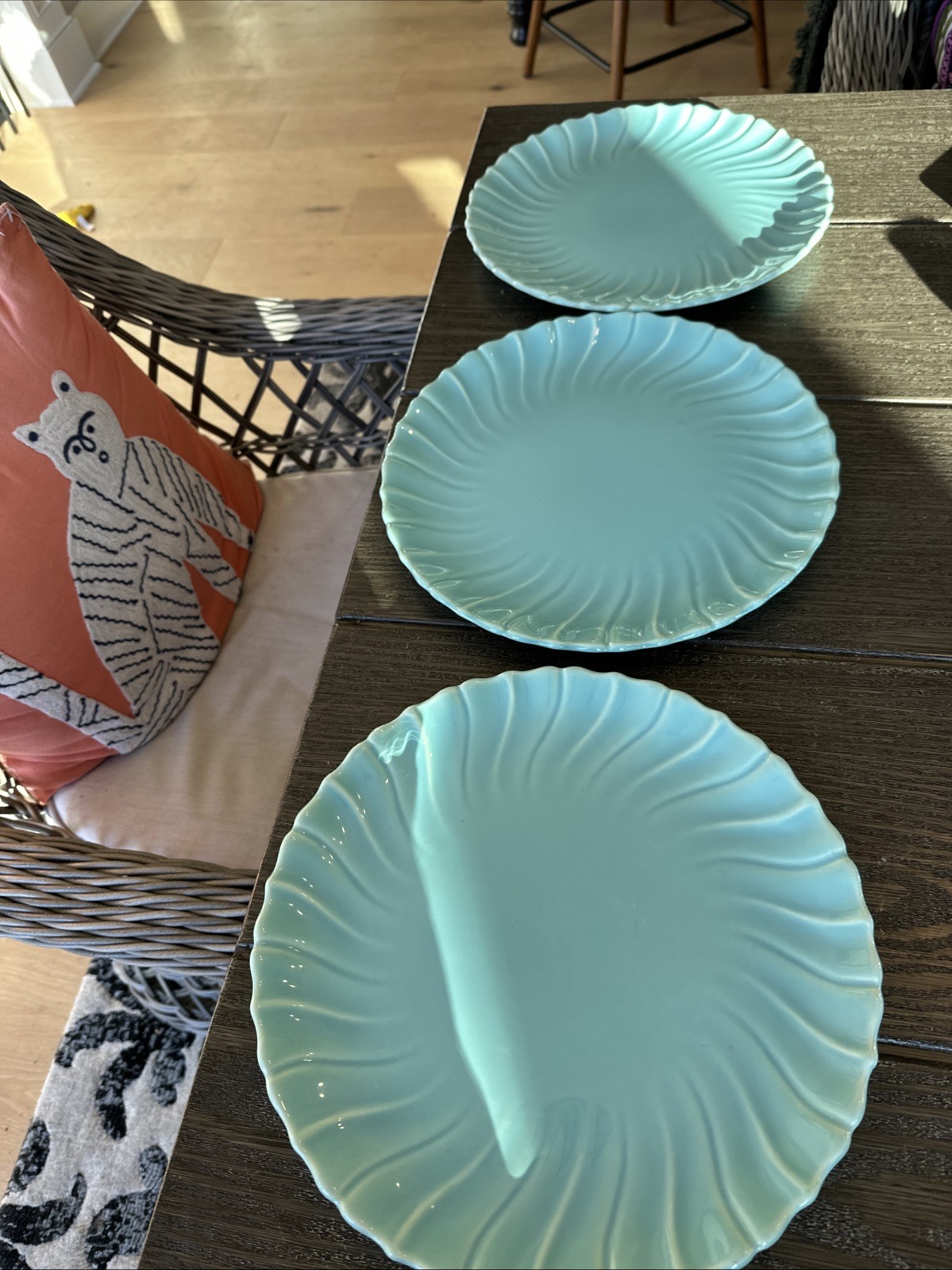 Franciscan MCM Vintage Round Platter Chop Plates Set Of 3 No Flaws 11.75D Aqua M