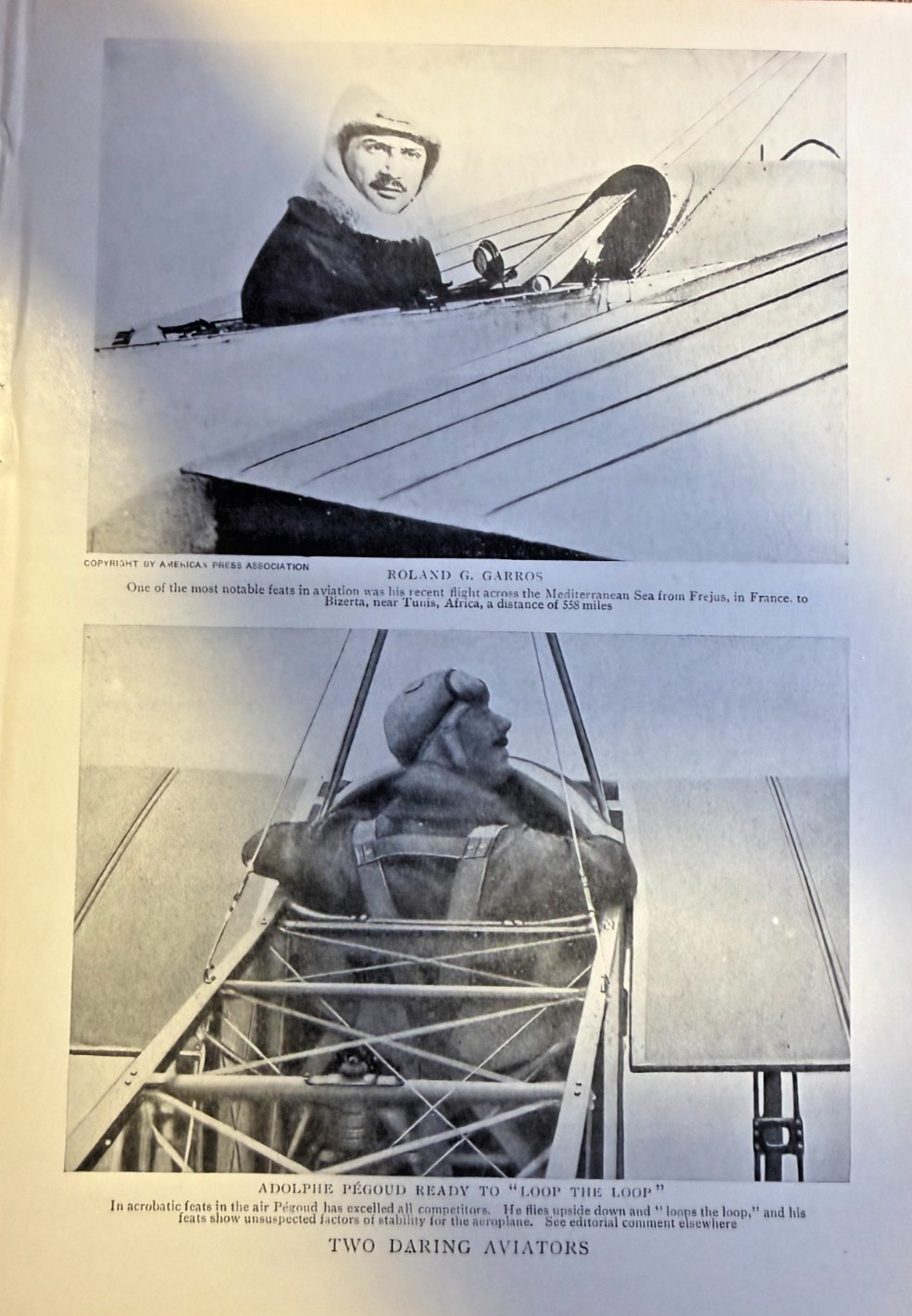 1913 Vintage Magazine Illustration Aviators Roland Garros & Adolphe Pegoud