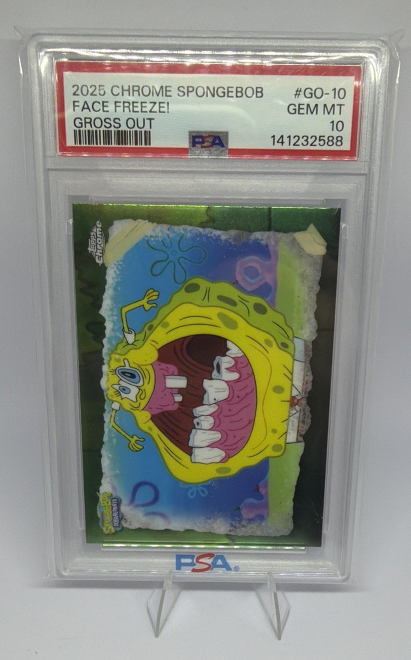 2025 TOPPS CHROME SPONGEBOB 25TH ANNIVERSARY GROSS OUT FACE FREEZE Psa 10