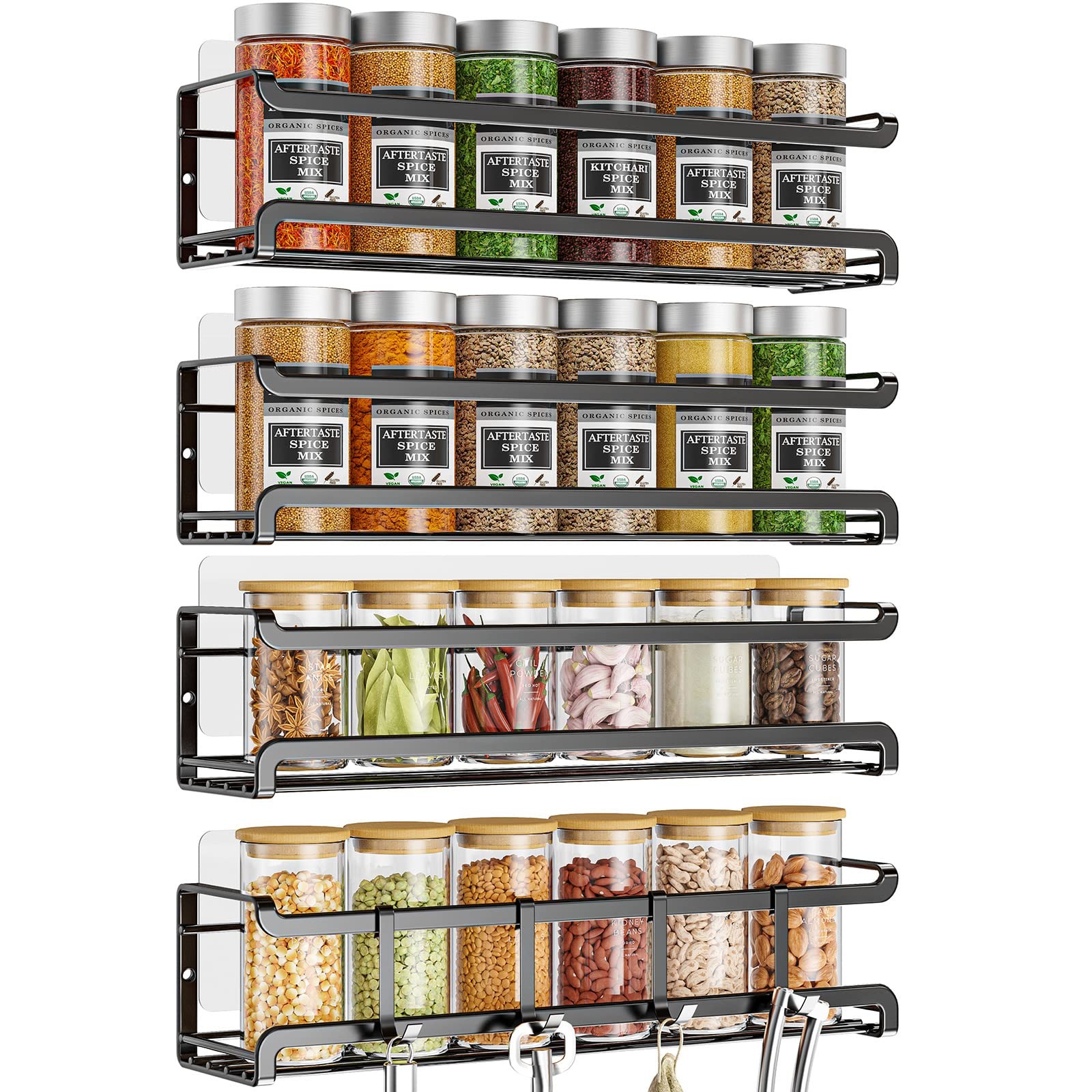 Bunoxea Spice Rack Wall Mounted 4 Pack,Space-Saving 4Pack, Black Bunoxea Spice Rack Wall Mounted 4 Pack,Space-Saving 4Pack, Black