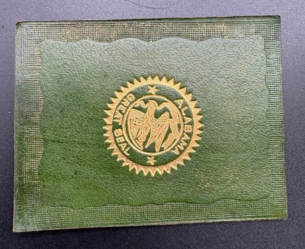 c1910 L23 Alabama Great State Seal Tobacco Leather Antique Green Gold