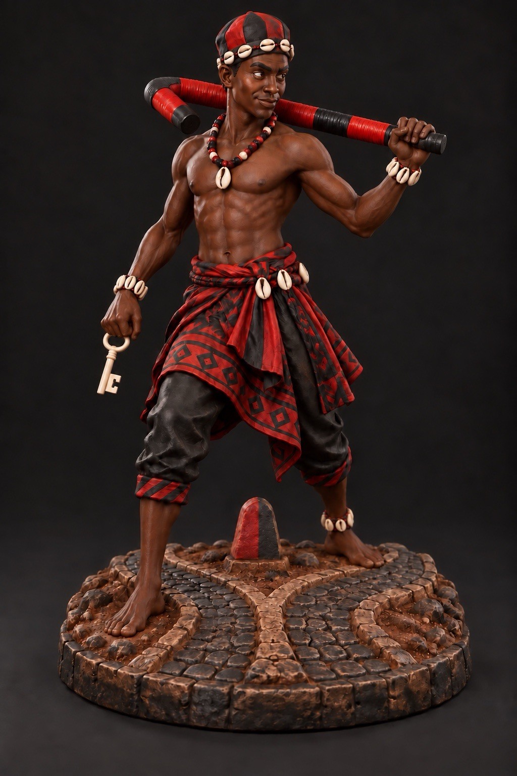 Eleguá Crossroads 10 Inch Filament 3D Printed Statue | Key & Staff