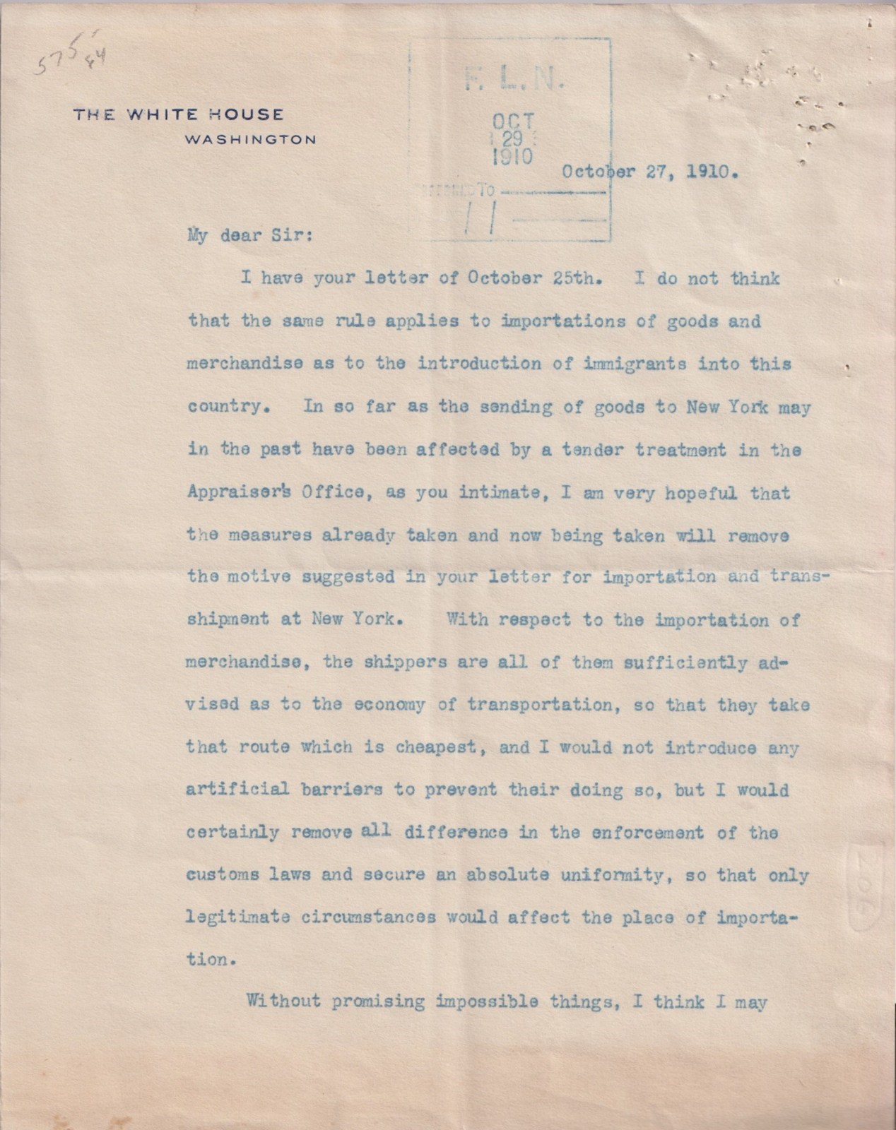 William H. Taft - letter as president on immigration