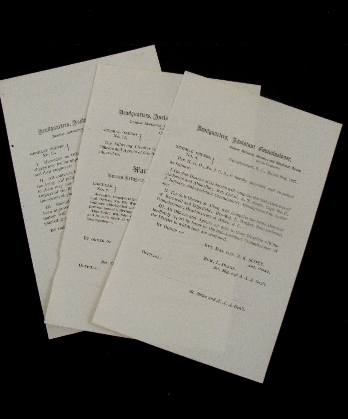 CIVIL WAR SOUTH CAROLINA FREEDMEN'S BUREAU ORDERS CHARLESTON