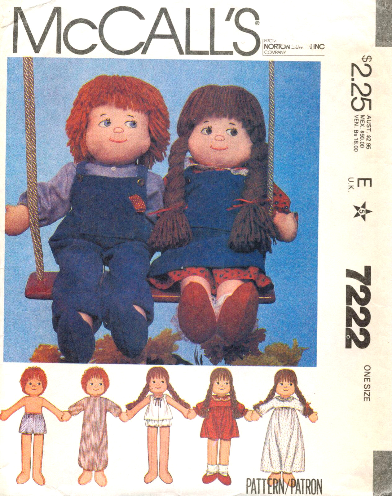 1980's McCall's Boy&Girl Dolls & Clothes  Sewing Pattern 7222 Size 22