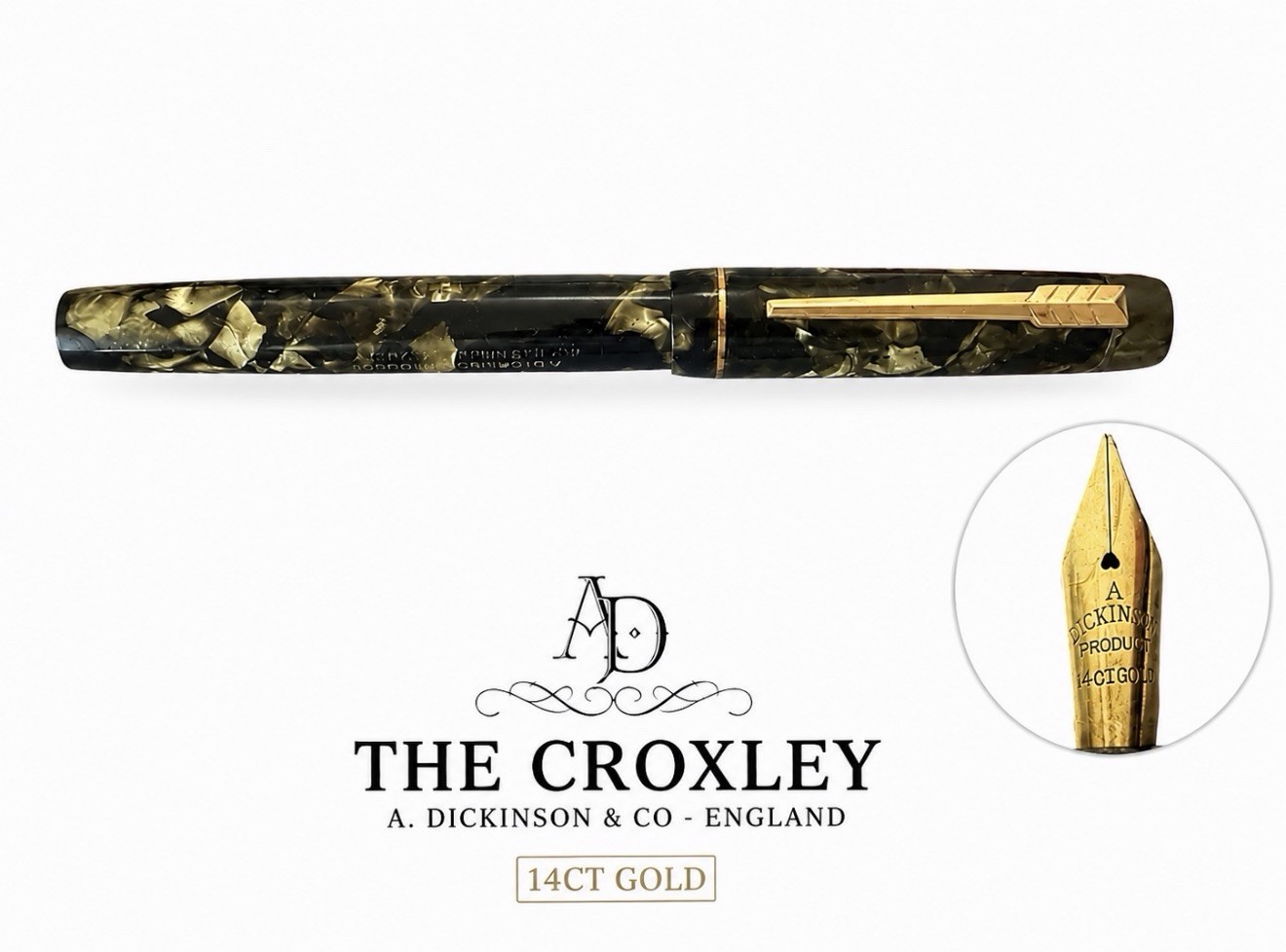 CROXLEY Dickinson Vintage 50s Gold Nib Celluloid Lever Fountain Pen