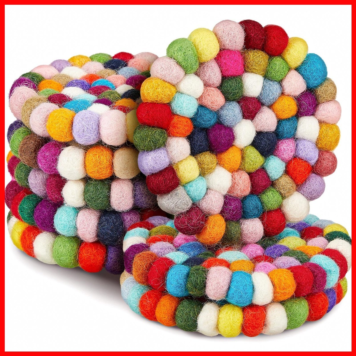 Tessco For You 8 Pcs Round Felt Ball Coasters Cute Table Coasters Wool