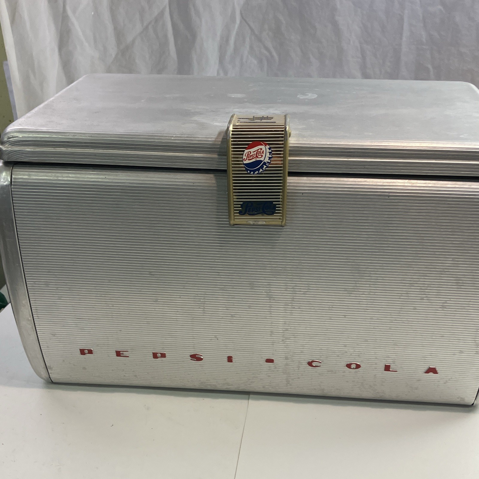 Vintage Pepsi-Cola Metal Cooler Ice Chest w/ Bottle Opener, Drain Plug, Silver