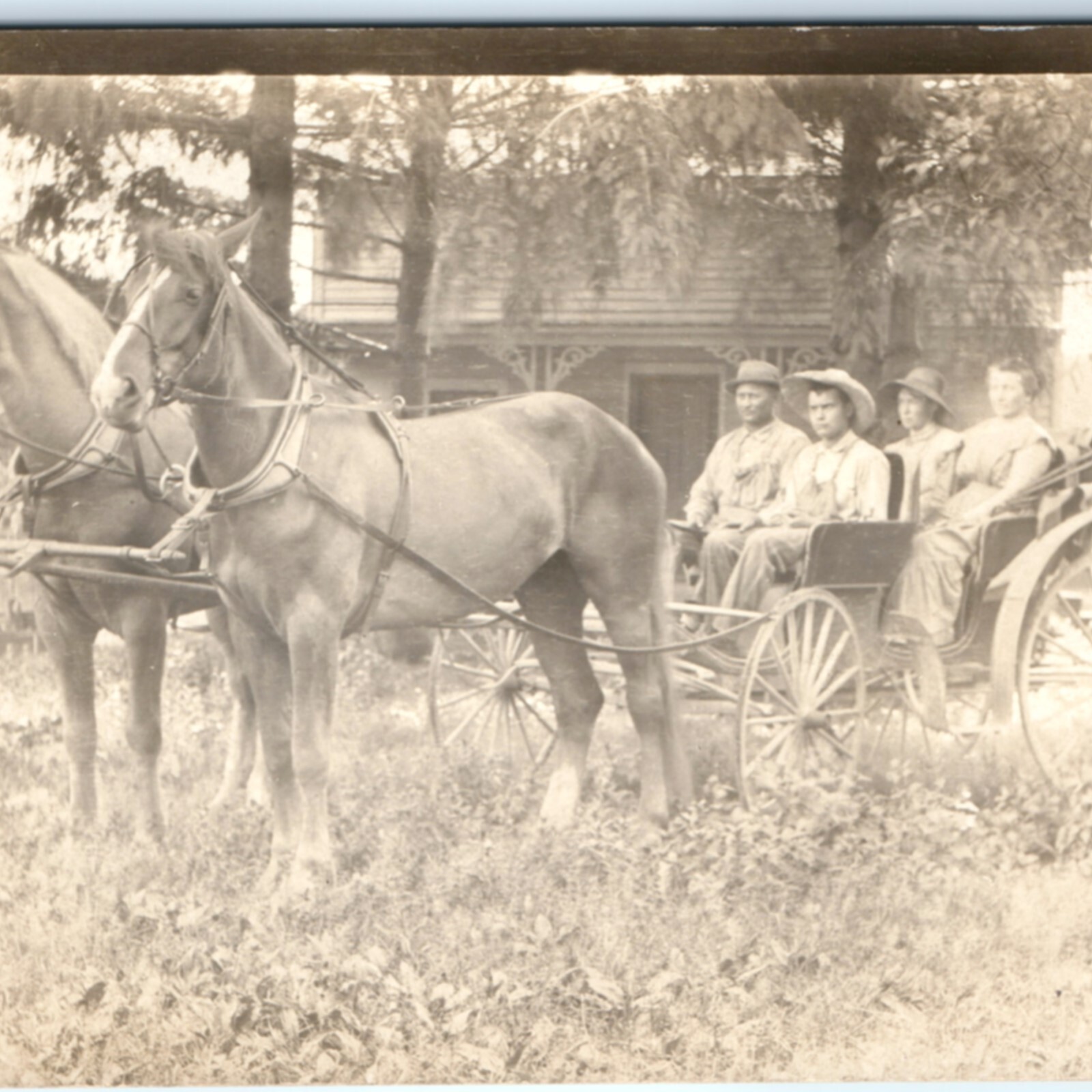c1910s Family Horse Carriage RPPC Buggy Phaeton Wagon Rural Portrait Postcard