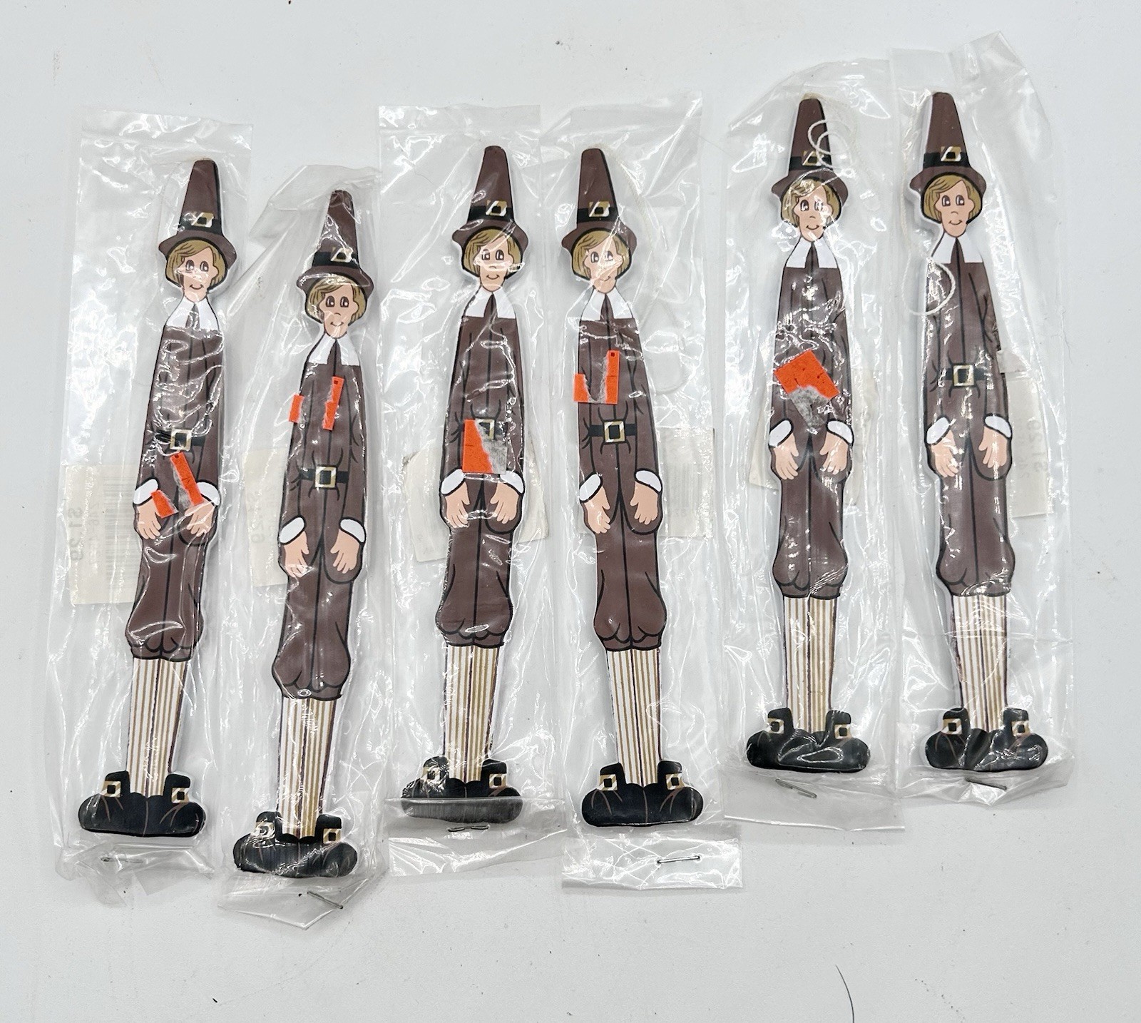 Happy Harvest Man Piligrim Thanksgiving Wood Ornament Craft Lot of 6 New