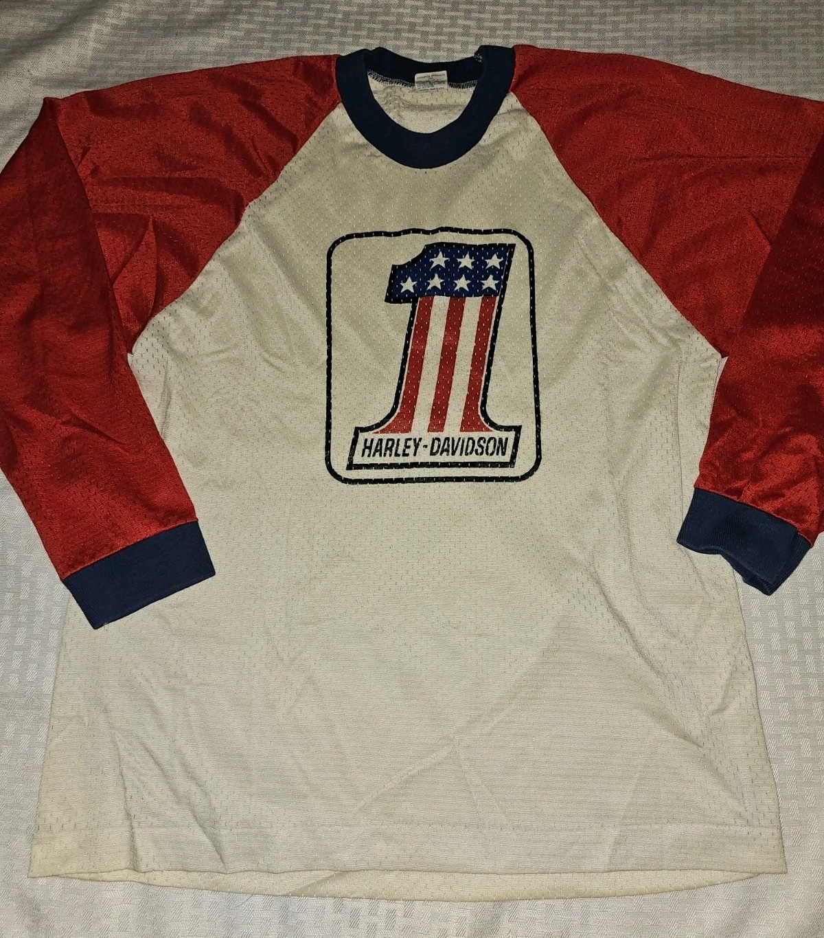 Harley-Davidson RARE Vintage 1970's Race Jersey White No. 1 Stars N Stripes 