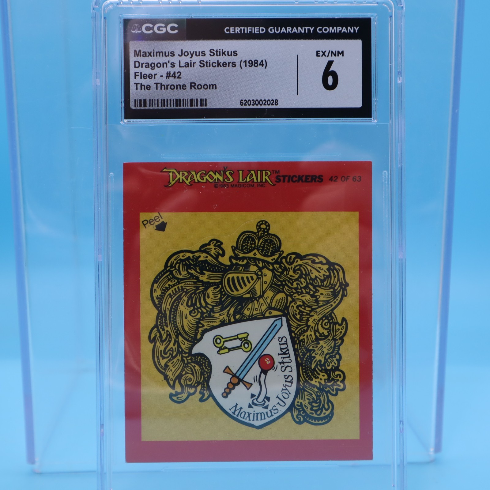 VINTAGE 1984 Fleer Dragon's Lair Stickers Maximus Joyous Stickus #42 CGC 6 EX/NM