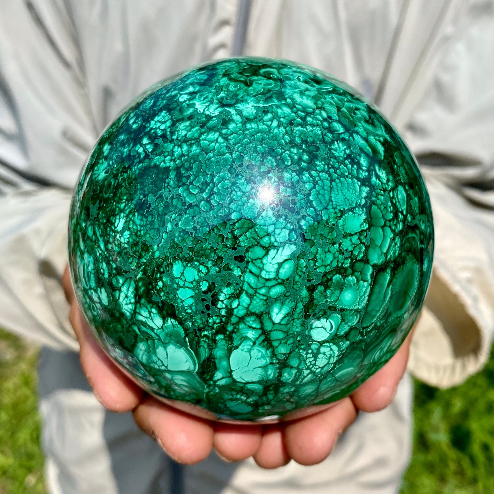 3.54LB Rare Natural Malachite quartz hand Carved sphere Crystal Healing Gem ball