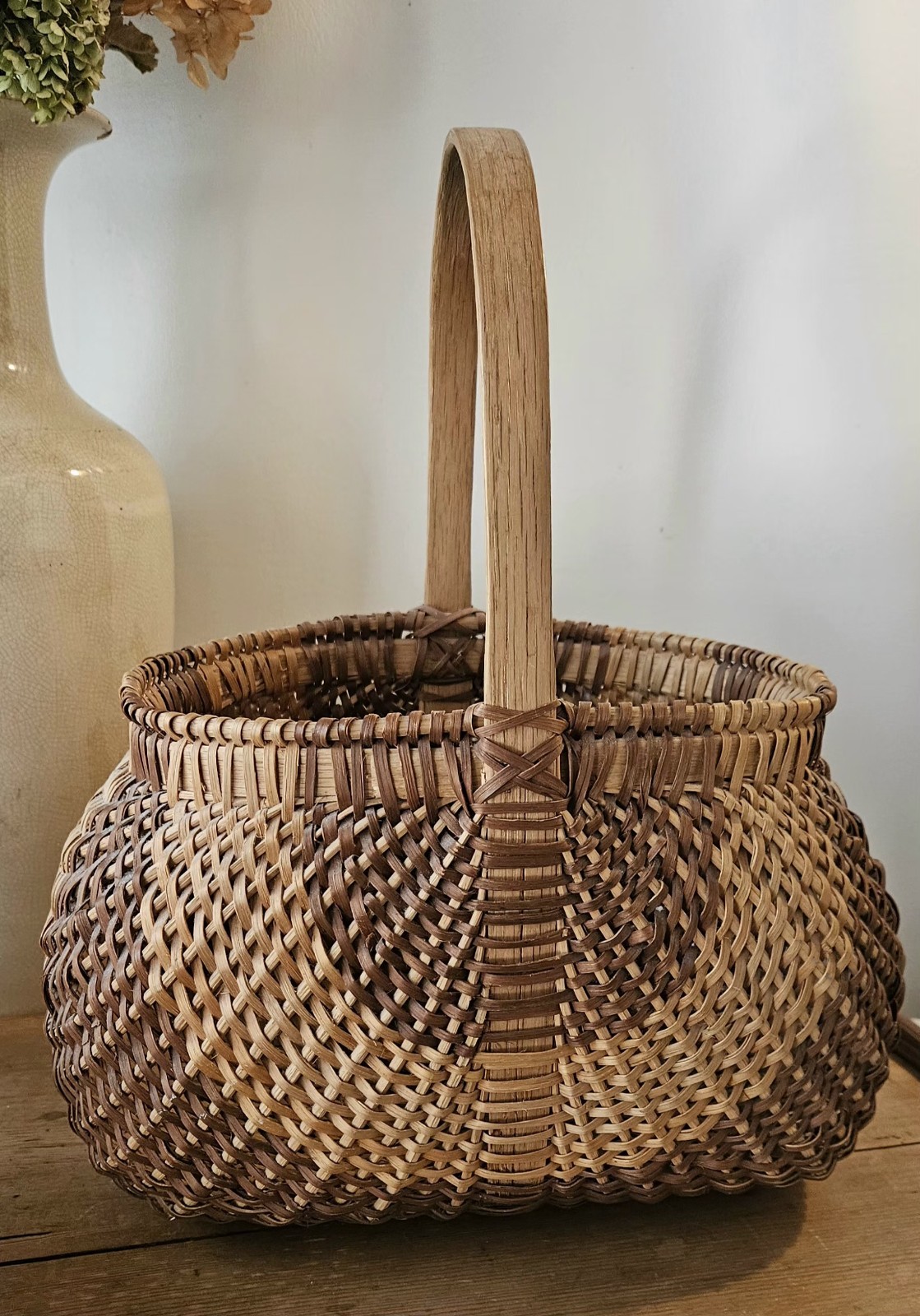Vintage Large Hand Woven Melon Gathering Basket  13”x15\
