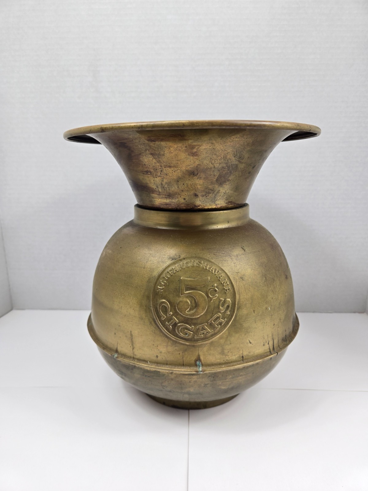 Vintage All Famous Havana 5c Cigars Brass Spittoon