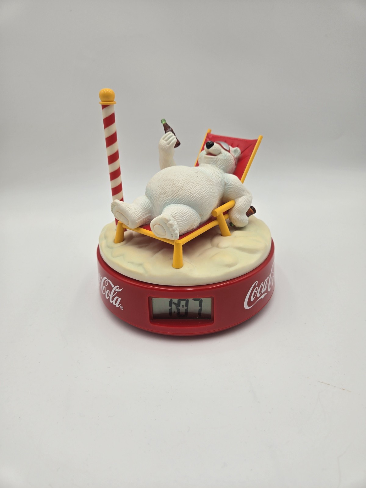Vintage 1995 Coca-Cola Polar Bear Animated Musical Digital Alarm Clock Work