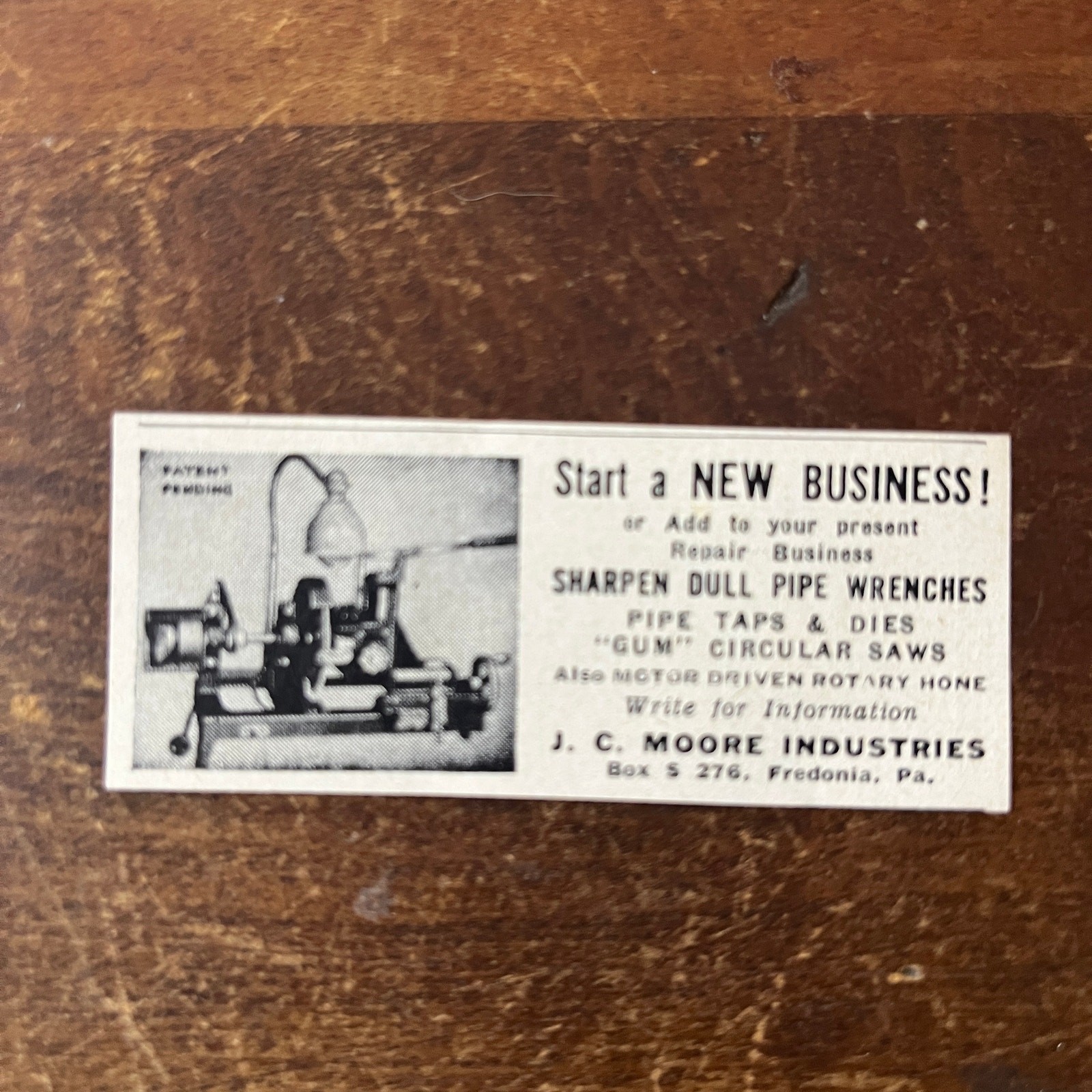 J.C. Moore Industries Pipe Taps & Dies Fredonia PA 1955 Ad AF9-S9