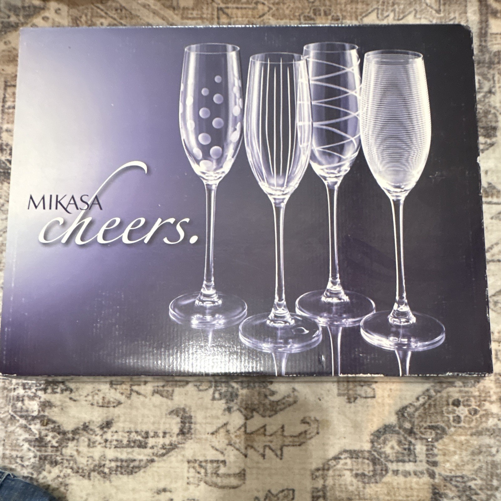 Mikasa Cheers Clear Etched Stemmed Champagne Flutes Set of 4 Glassware