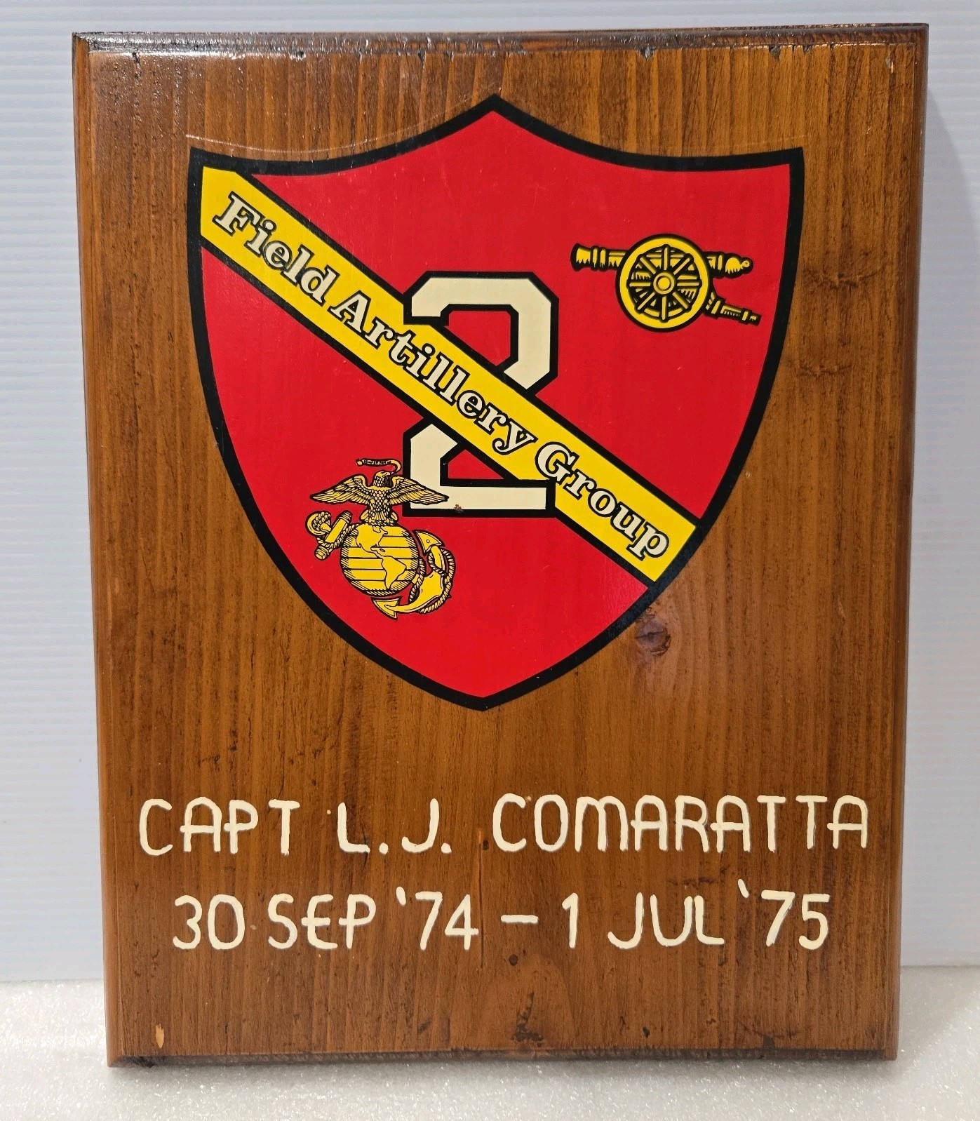 USMC Marine Corps 2nd Field Artillery Group Service Award Wood Plaque 1974-1975