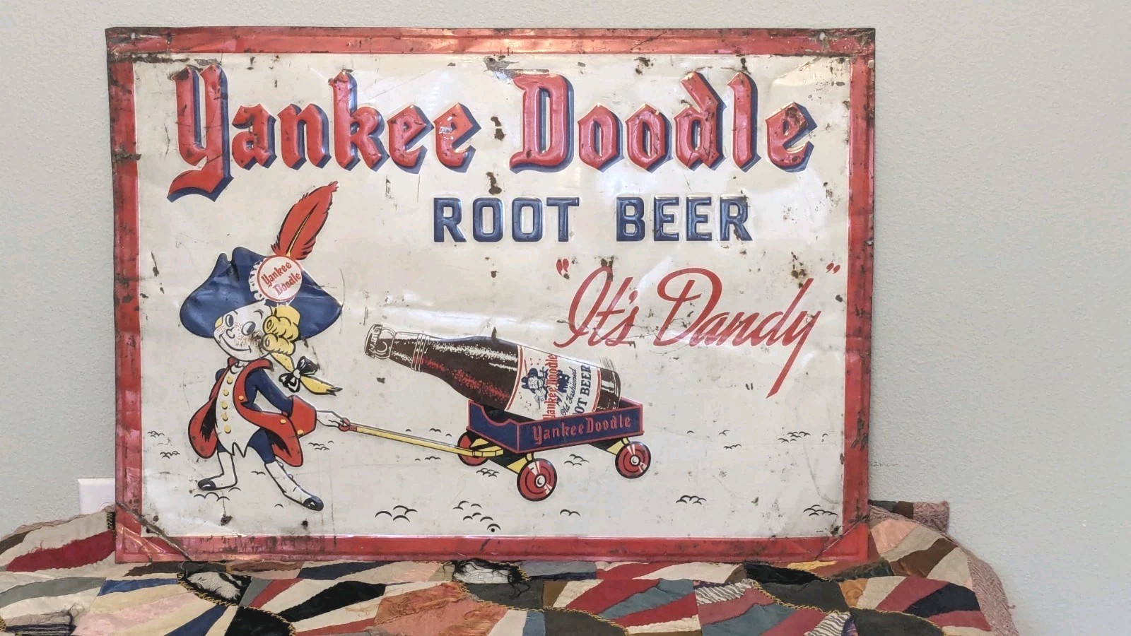 RARE VINTAGE YANKEE DOODLE ROOT BEER PATRIOTIC ADVERTISING METAL SIGN  19