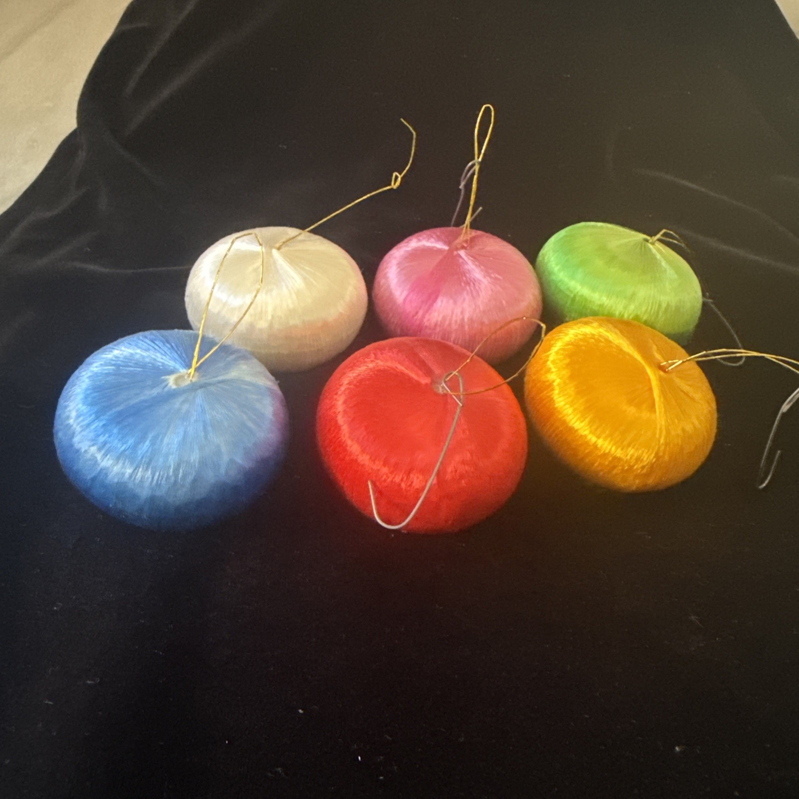 6 Vintage Satin/Silk Spun UFO Christmas Ornament