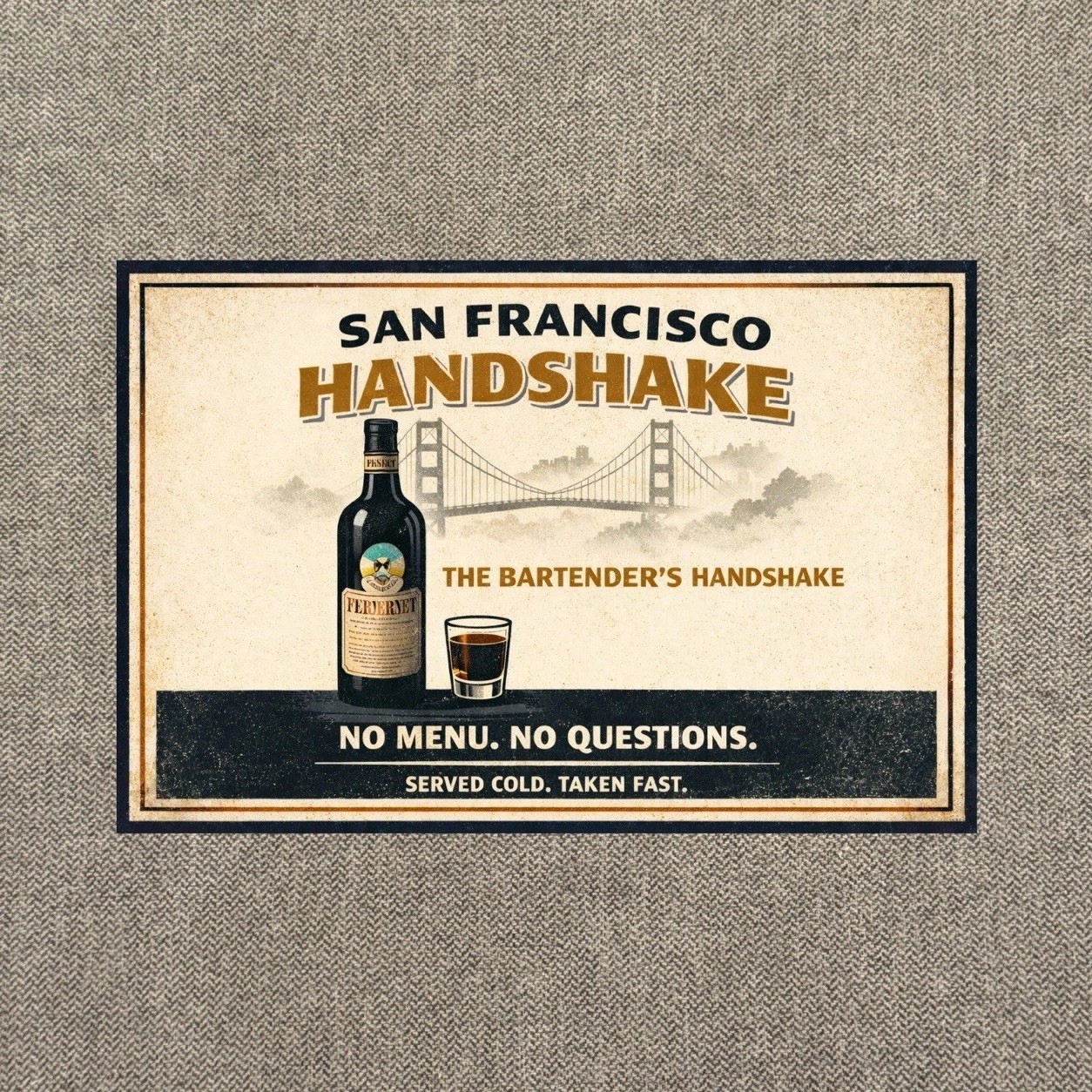 The San Francisco Handshake Metal Sign 12” Bar Bartender Fernet Branca ON